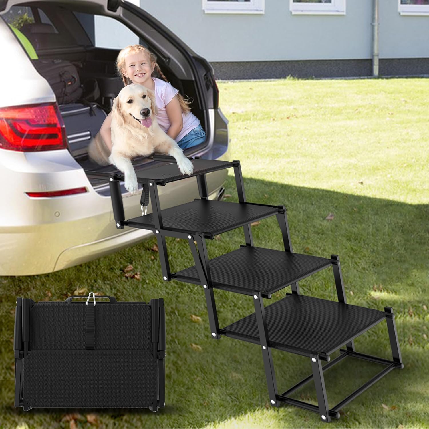 Extra Wide 20″ Dog Stairs for Large Dogs, Dog Steps for Car 4 Steps