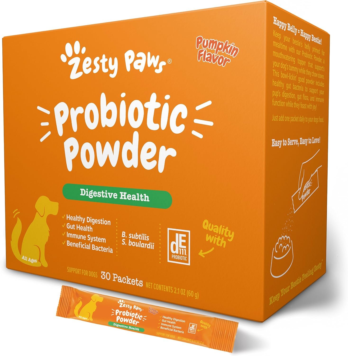 Zesty Paws Probiotics for Dogs – Powder Meal Topper for Dogs, Pumpkin 30 ct