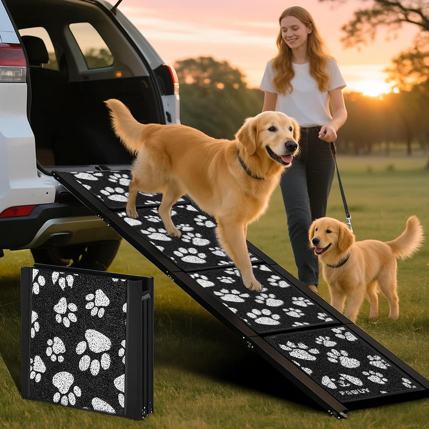Upgraded Dog Ramp for Car 71″x17.2″ Wide Portable Folding Pet Ramp with Non-Slip Surface. Extra Wide Portable Ramp for Large, Small & Senior Dogs to Get in Cars, SUVs, Trucks & Beds, Up to 250LBS