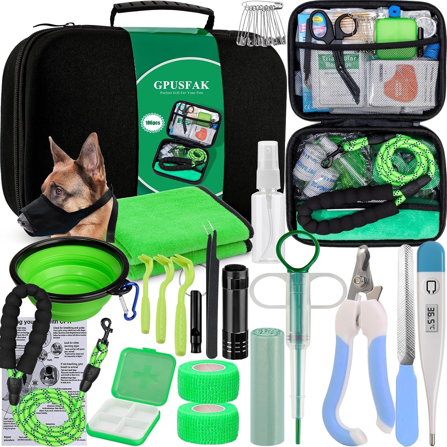 Pet First Aid Kit for Dogs – Pet Emergency Kit for Camping Hiking Traveling Hunting and Sports (Green)