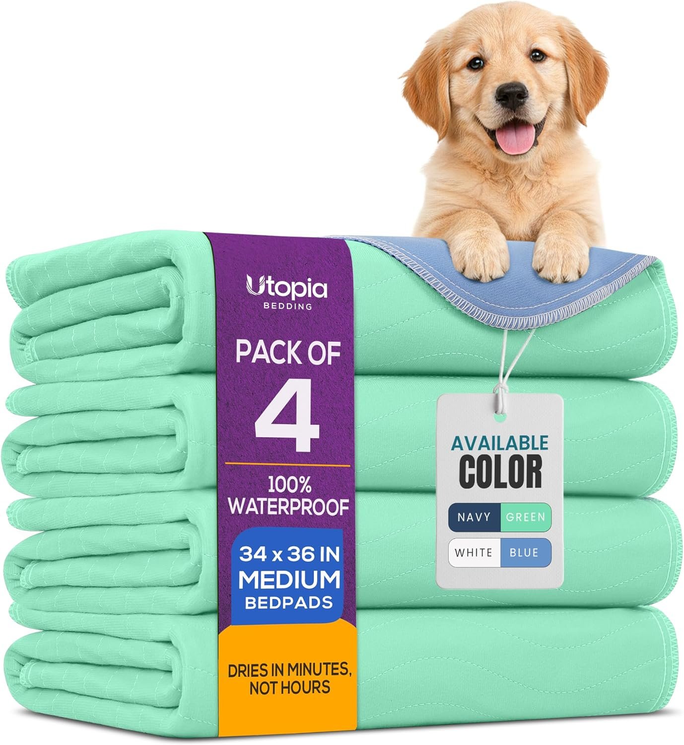 4 Pack Washable Pee Pads for Dogs 34″ x 36″, Waterproof Dog Training Pads