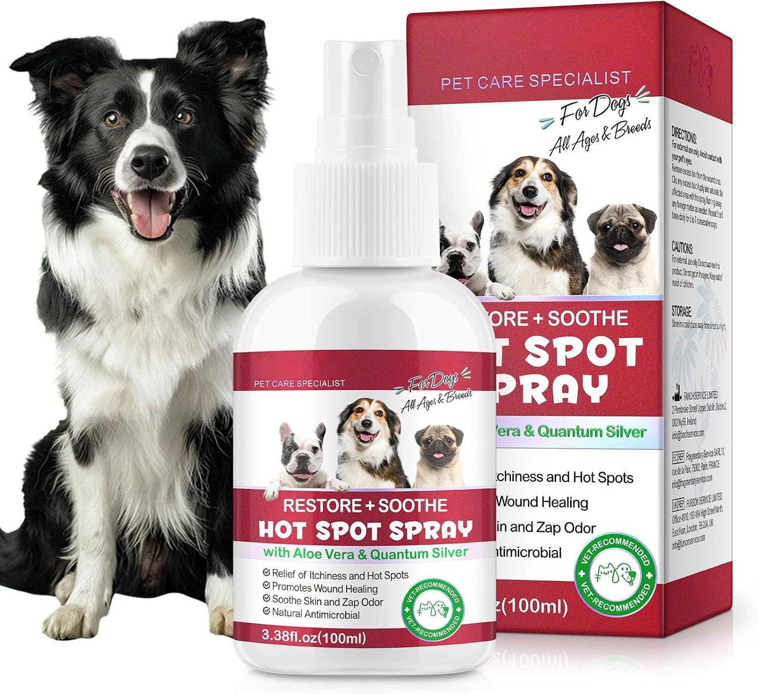Dog Hot Spot Spray – Gentle for Sensitive Skin, Soothes Dry Skin, Scratching, Excessive Licking & Wound Care. Natural Extract Formula – Pet Hot Spot Spray (3.38 FL OZ)