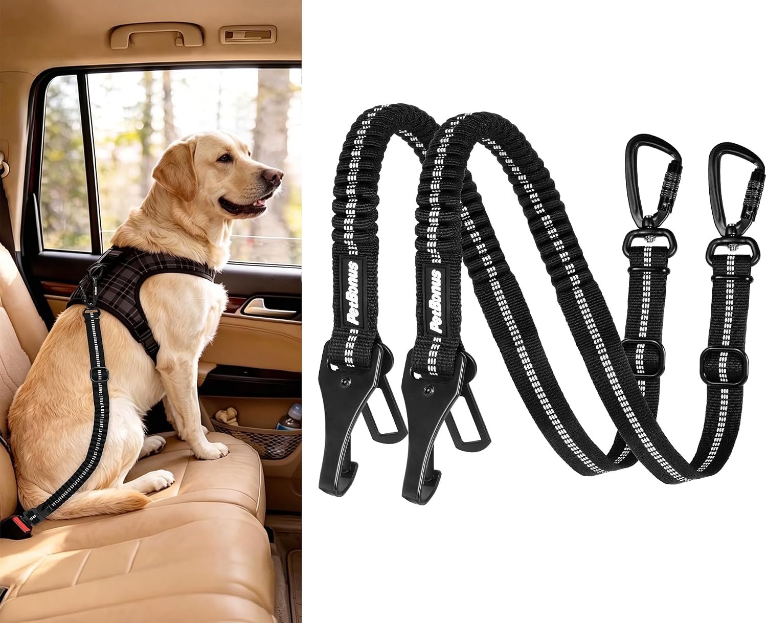 PetBonus 2 Pack Dog Seat Belt for Car, Durable Dog Car Harness for Vehicle