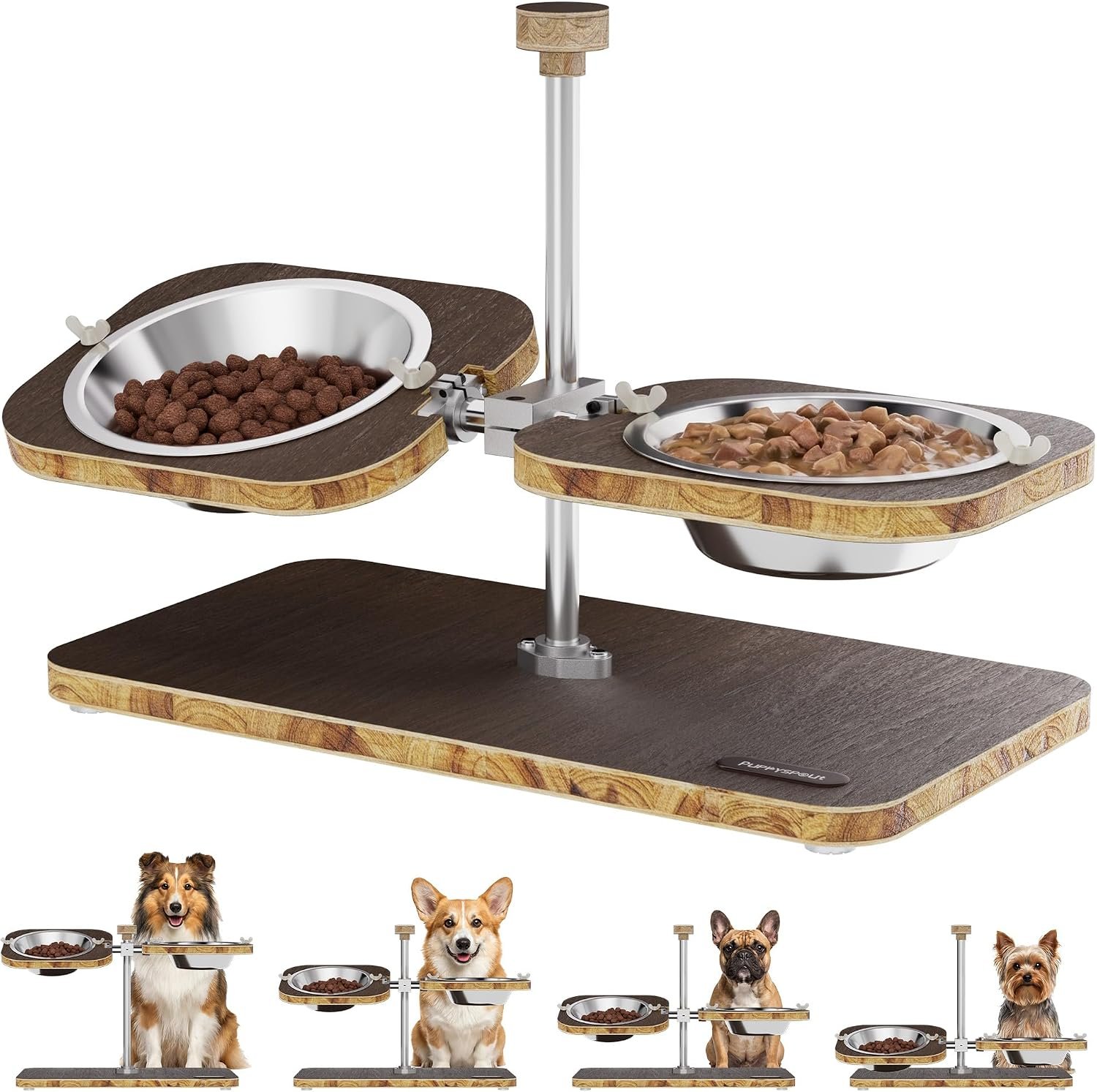 Puppyspout Elevated Dog Bowls, Adjustable Height & Tilt Bowl Stand