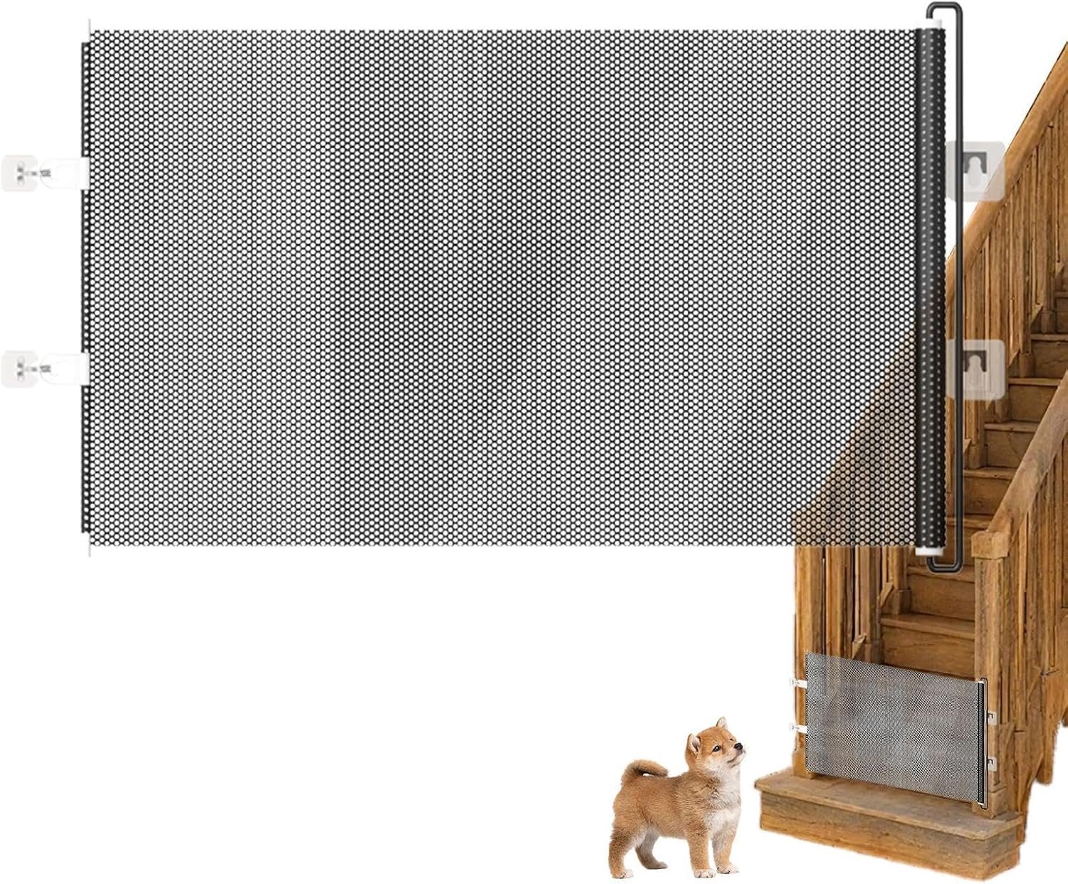 Retractable Pet Gate for Cats Dogs, No Drilling Extendable Mesh Barrier