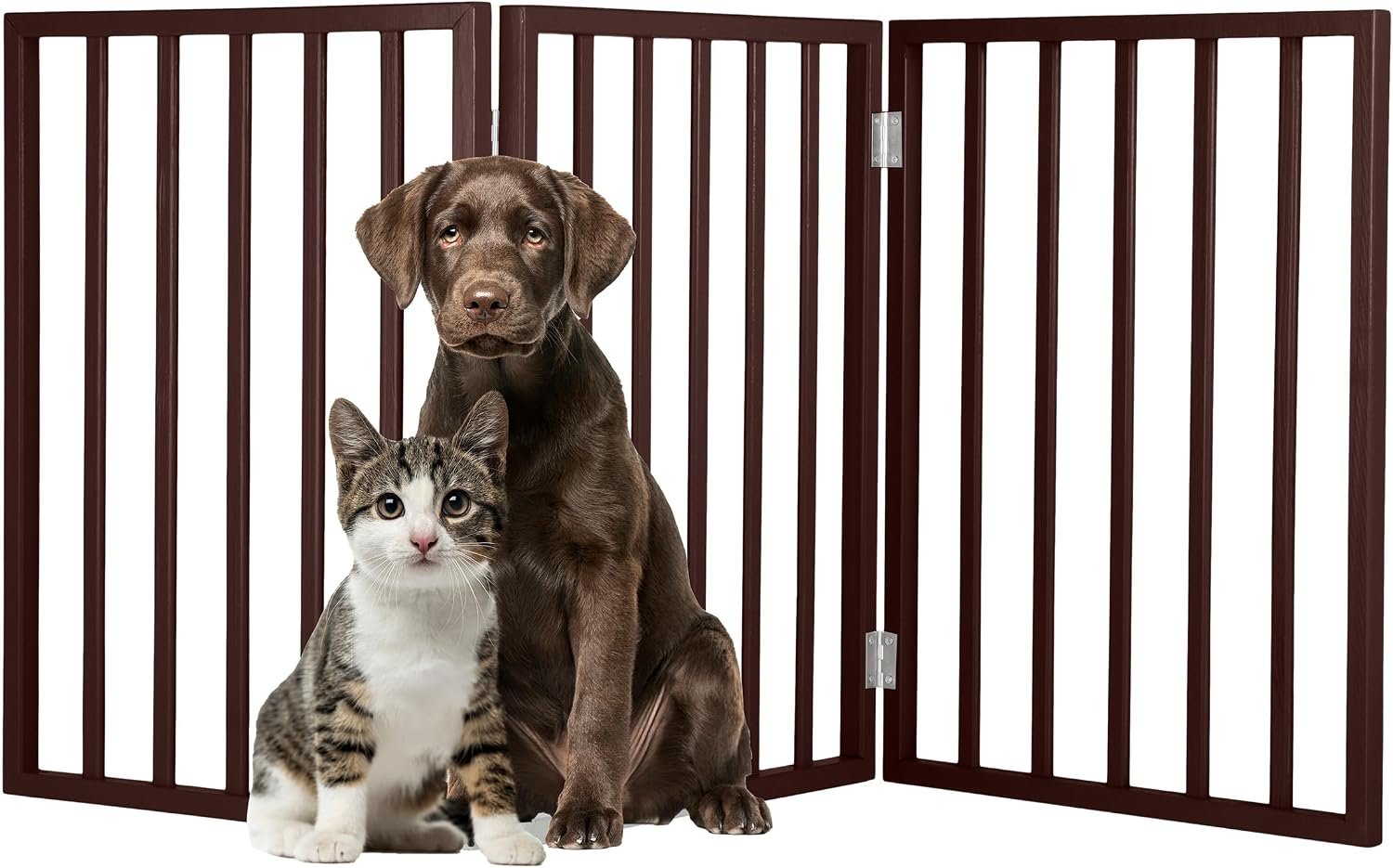 PETMAKER Pet Gate, 3 Panel Freestanding Dog Gate Indoor, Brown, 54”x23.75”