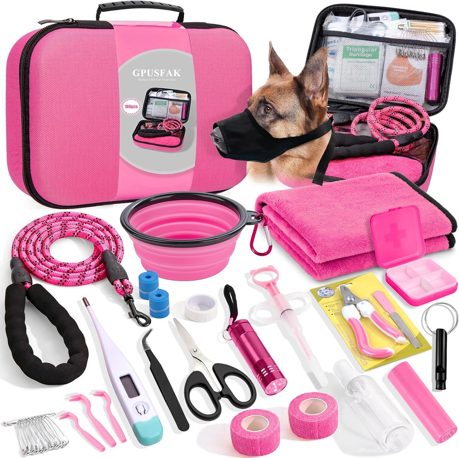 Pet First Aid Kit for Dogs – Pet Emergency Kit for Camping Hiking Traveling Hunting and Sports (Pink)