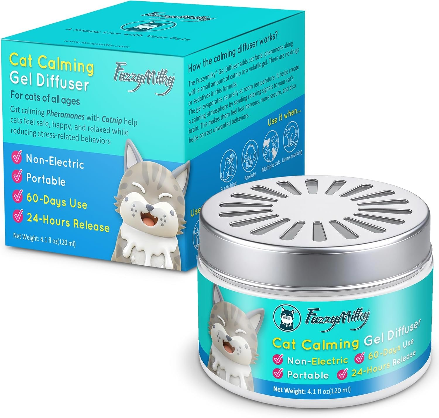 Cat Pheromone Calming Diffuser Gel, Unplugged Cordless Cat Calming