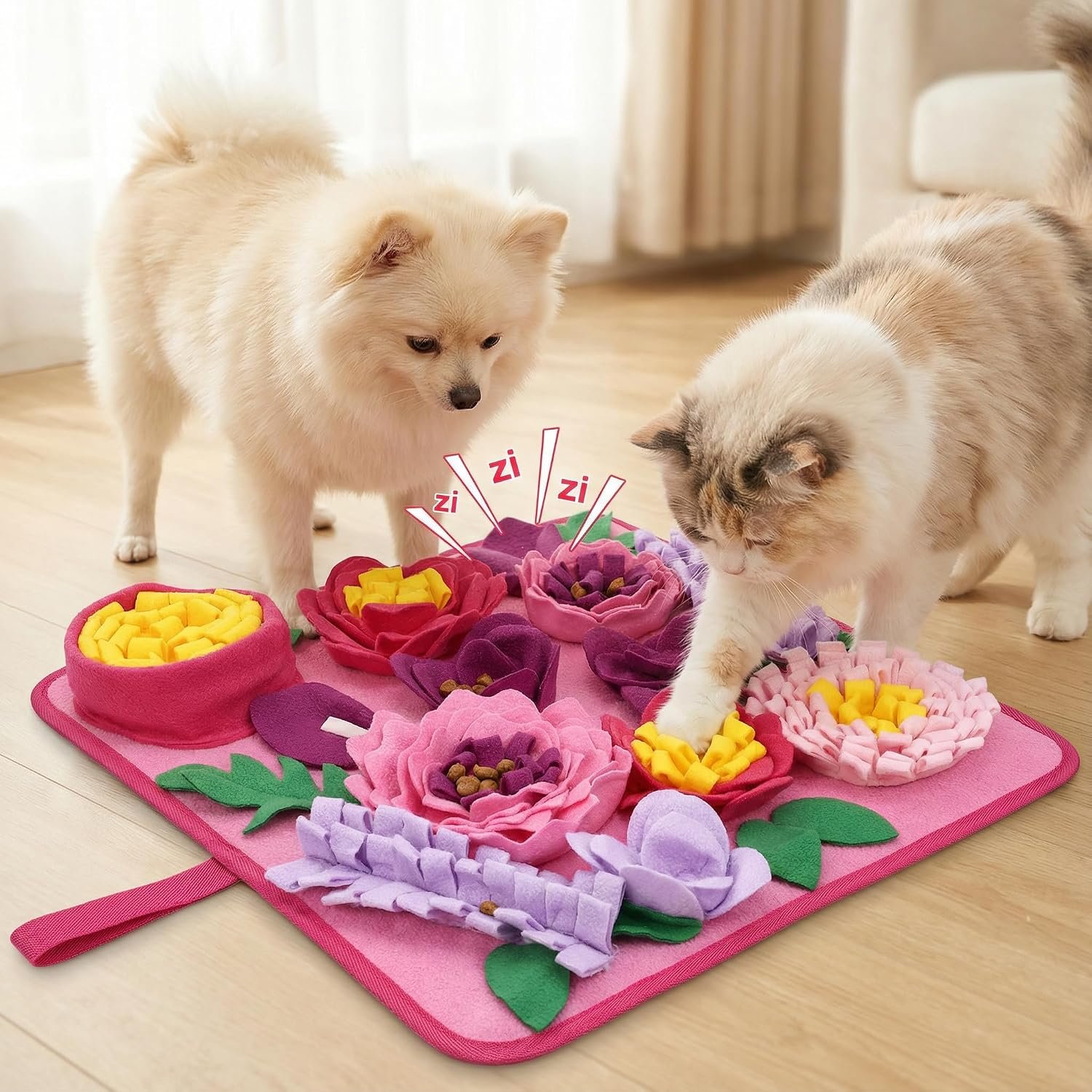 Snuffle Mat for Dogs – 15.4×15.4 Inch for Small & Medium Breeds, Cats & Rabbits | Interactive Slow Feed Sniff Mat with Non-Slip Bottom to Encourage Natural Foraging & Calming