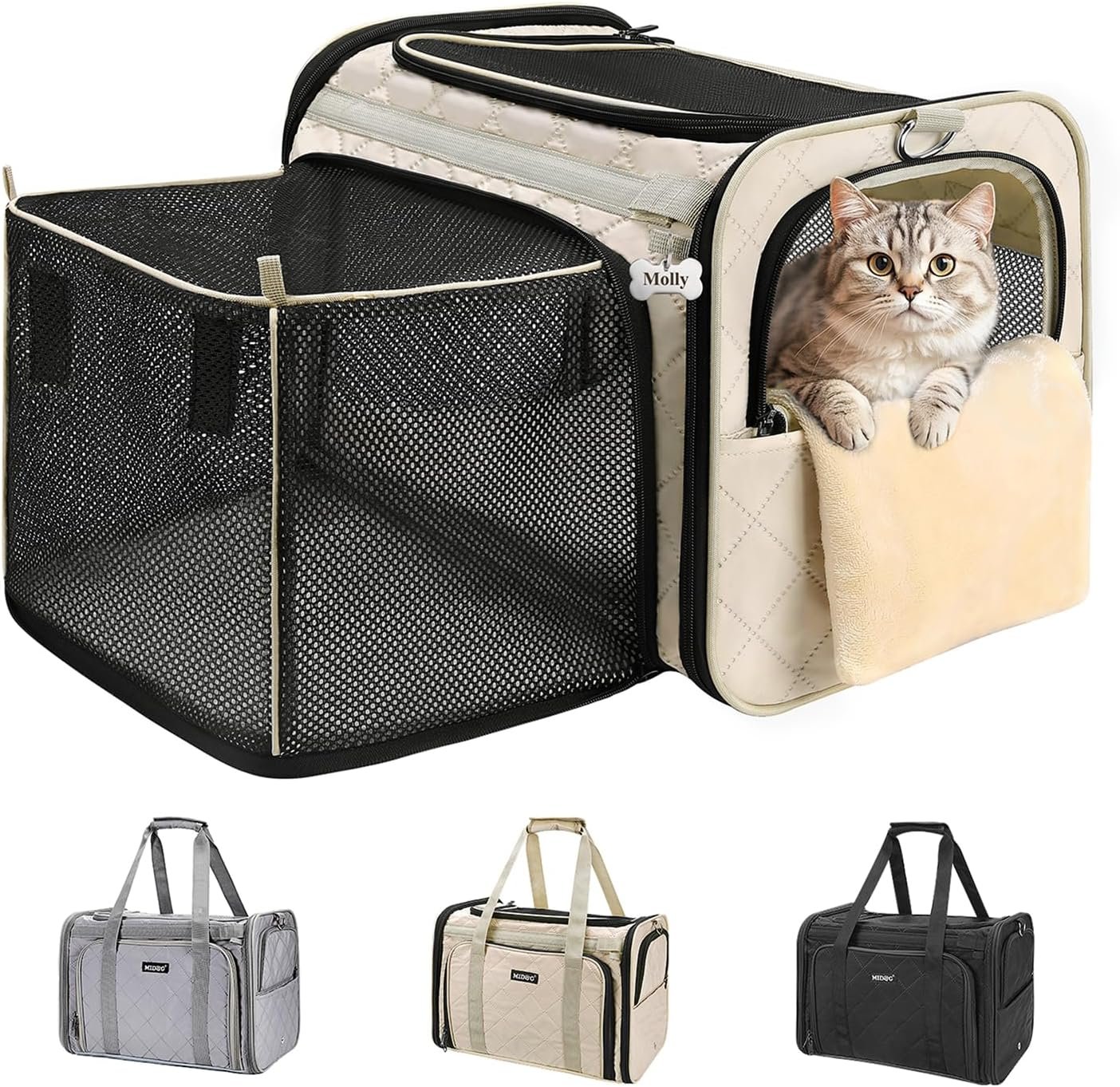 MIDOG Soft Cat Carrier Airline Approved, Expandable for Cats Up to 15lbs