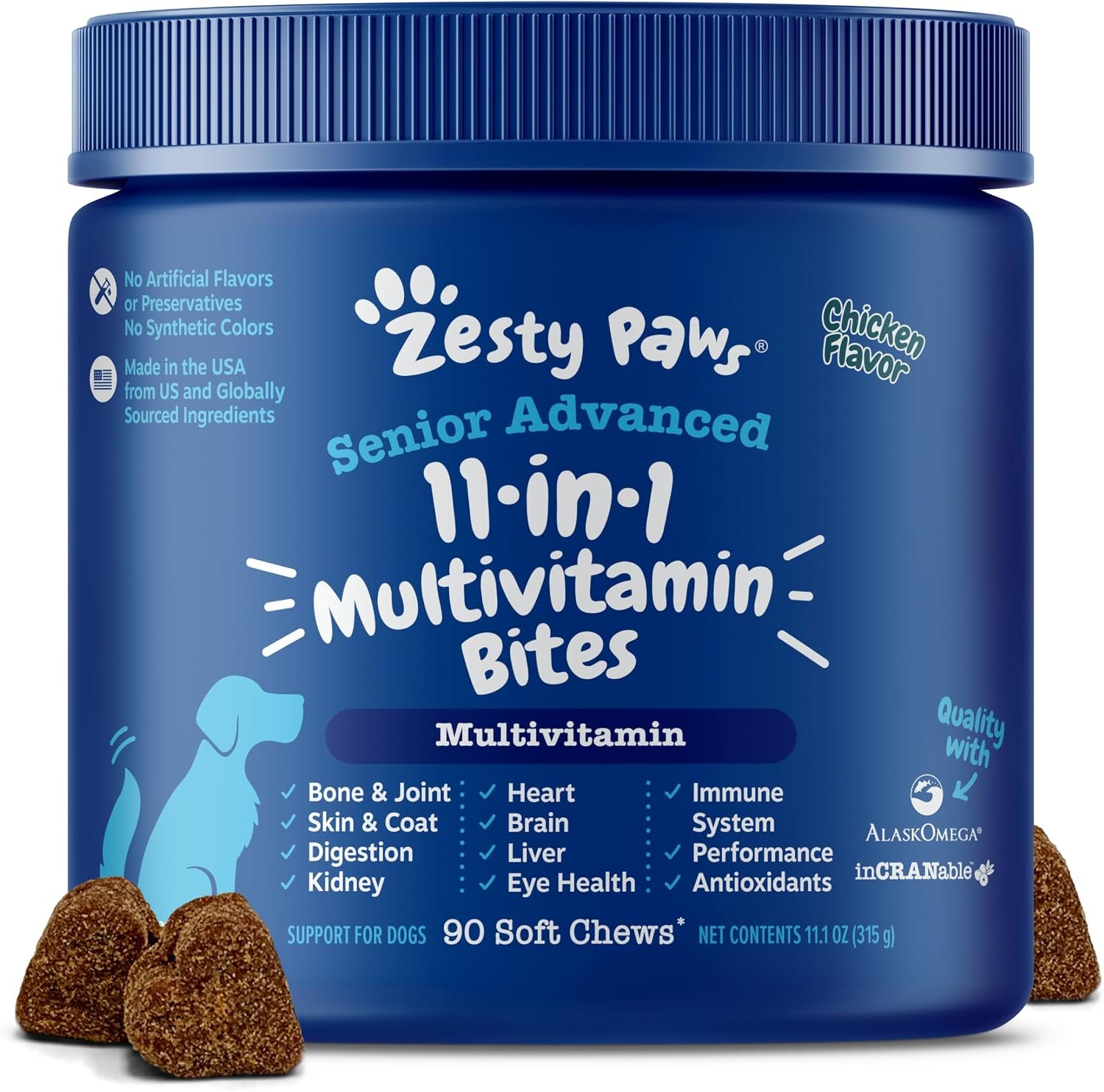 Zesty Paws Senior Dog Vitamins + Glucosamine for Dogs, Chicken 90ct