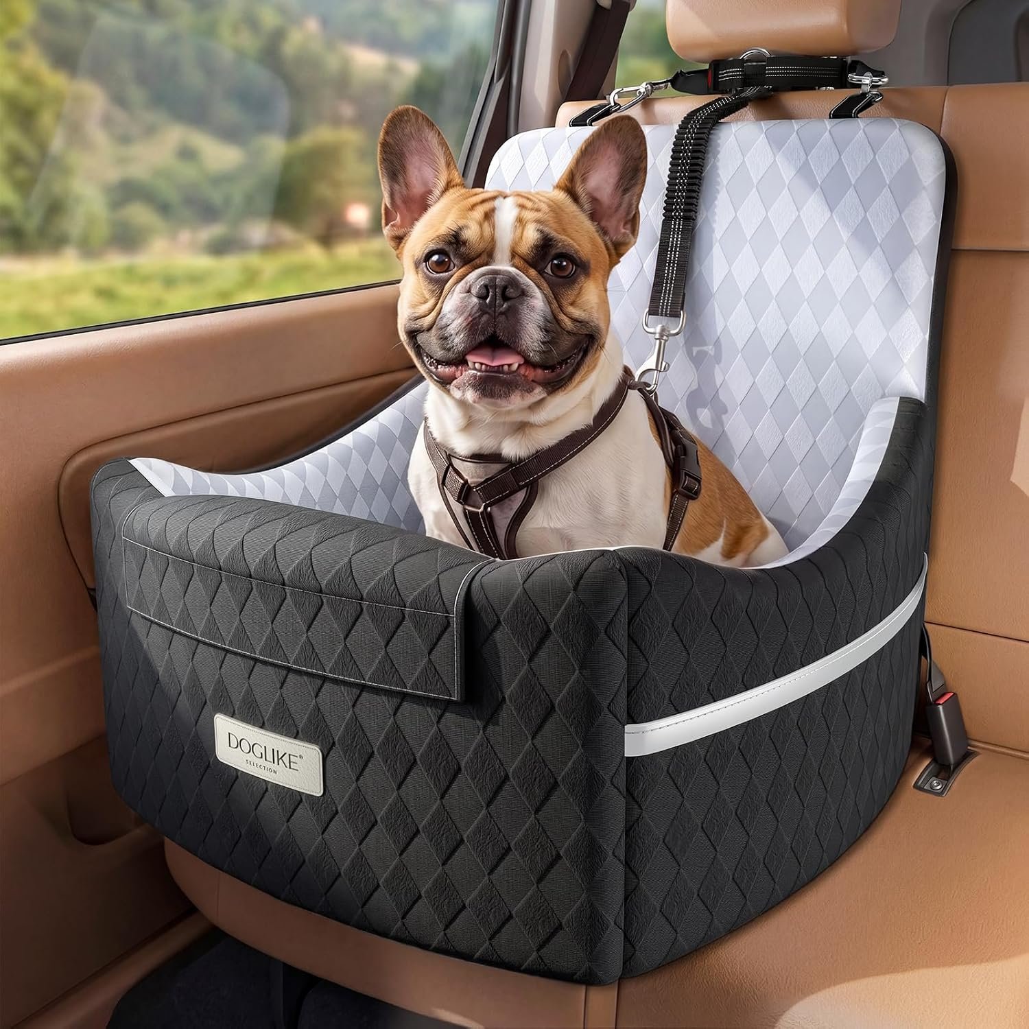 Elevated Dog Car Seat Booster for Small/Medium Dogs up to 35 lbs
