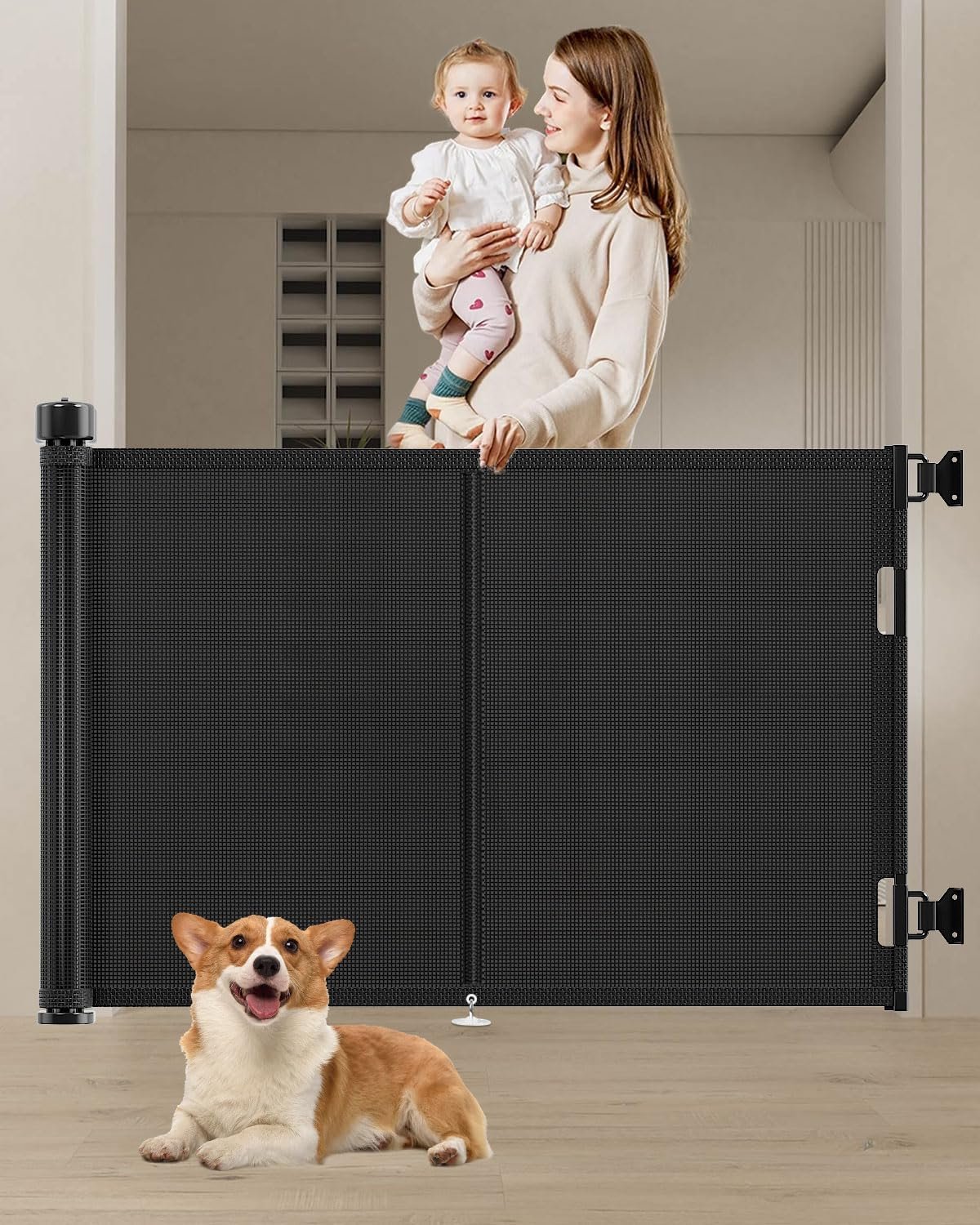 Miumoon 59 inch Reinforced Retractable Baby Gates 34 inch Tall