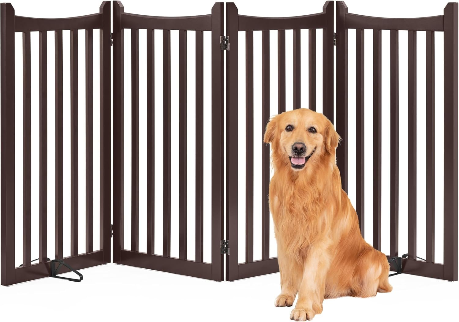 Yaheetech 36in 4-Panel Wooden Freestanding Pet Gate for Indoors Espresso