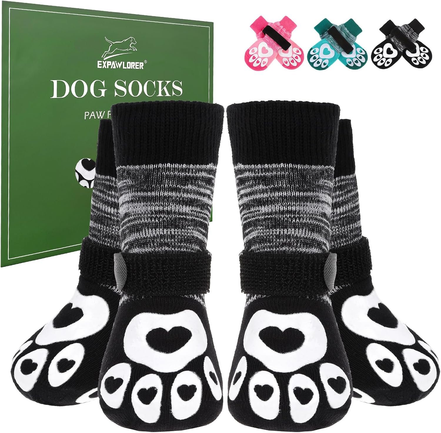 EXPAWLORER Dog Socks to Prevent Licking Paws with Grippers for Hardwood Floors Anti Slip,Glow-in-the-Dark Dog Summer Shoes Booties Boots & Paw Protectors for Small Medium Large Senior Dogs Black M