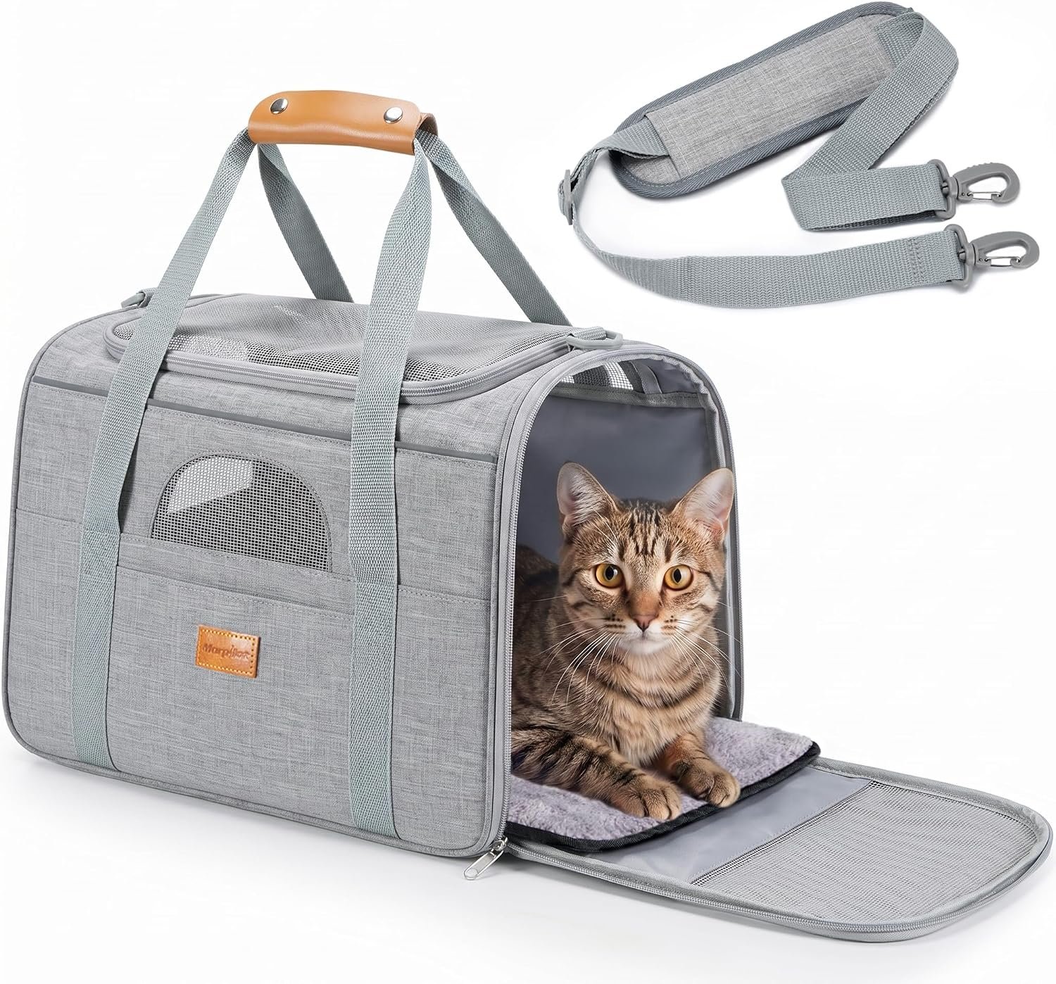 Morpilot Airline Approved Cat Carrier for Pets up to 15lbs,16.5″ x11″ x11″