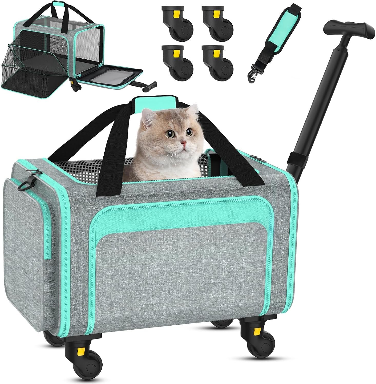 Airline Pet Carrier with Wheels, 18x11x11 for Cats & Toy Dogs