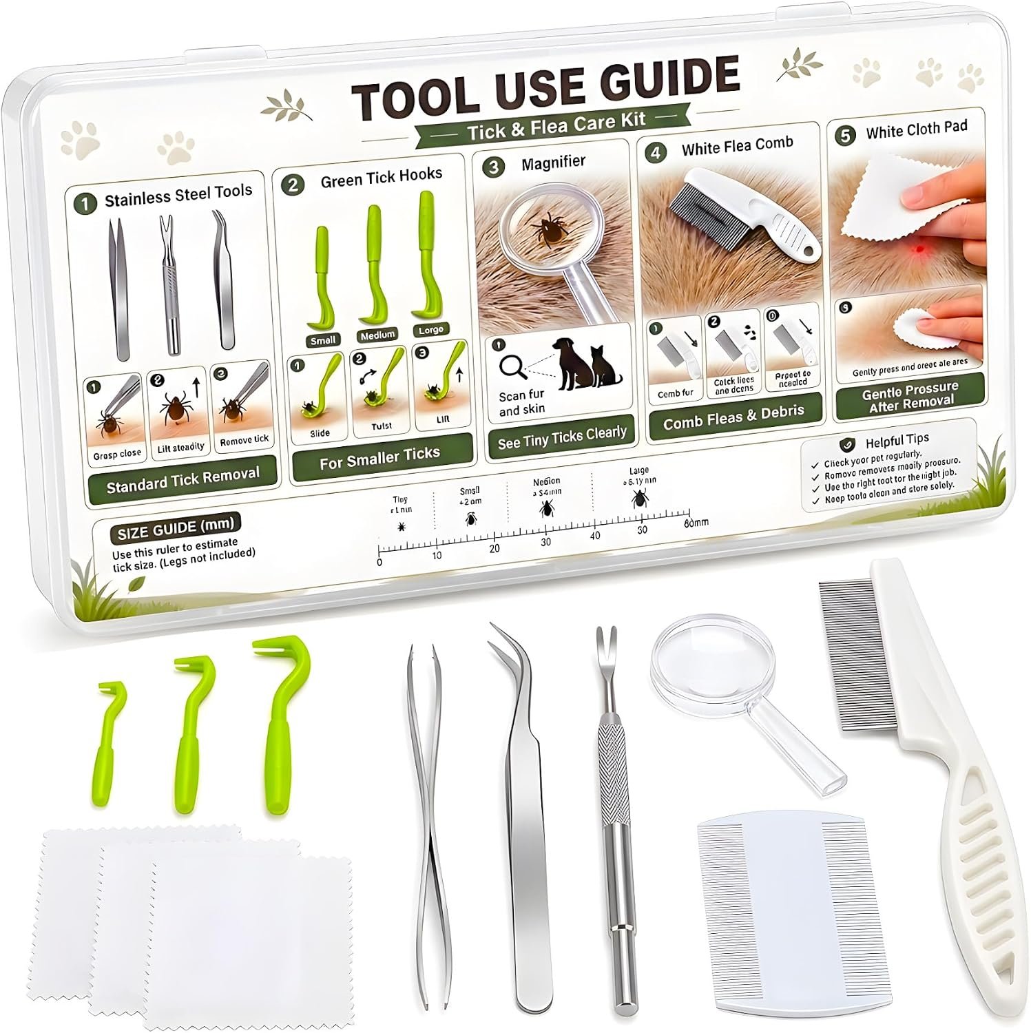 Stainless Steel Tick Removal Tool Kit Safe for Dogs Cats Humans 12pcs