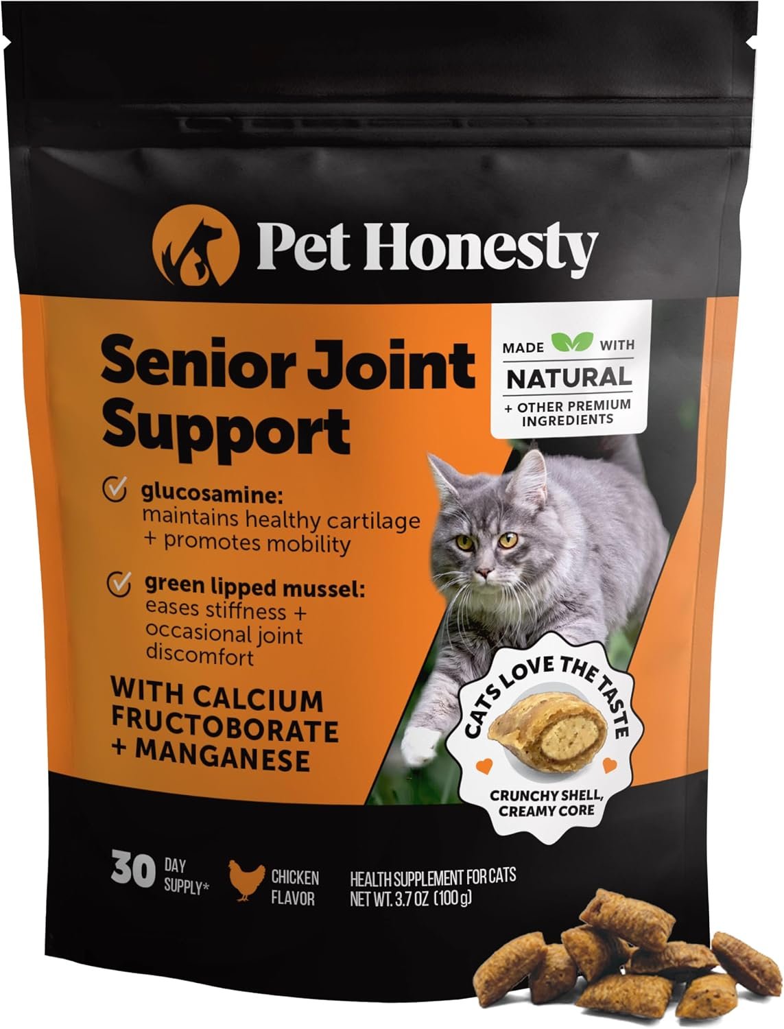 Senior Cat Joint Supplement Crunchy Creamy Hip + Joint for Cats – Ease Mobility Stiffness with Glucosamine Chondroitin, Green Lipped Mussel, Flexibility + Joint Support Chews (30-Day Supply)
