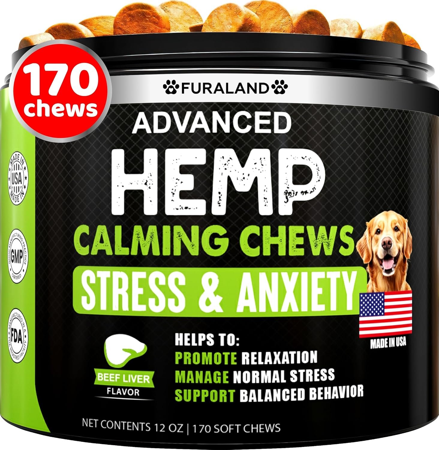Hemp Calming Chews for Dogs Anxiety & Stress Relief – 170 Dog Calming Chews