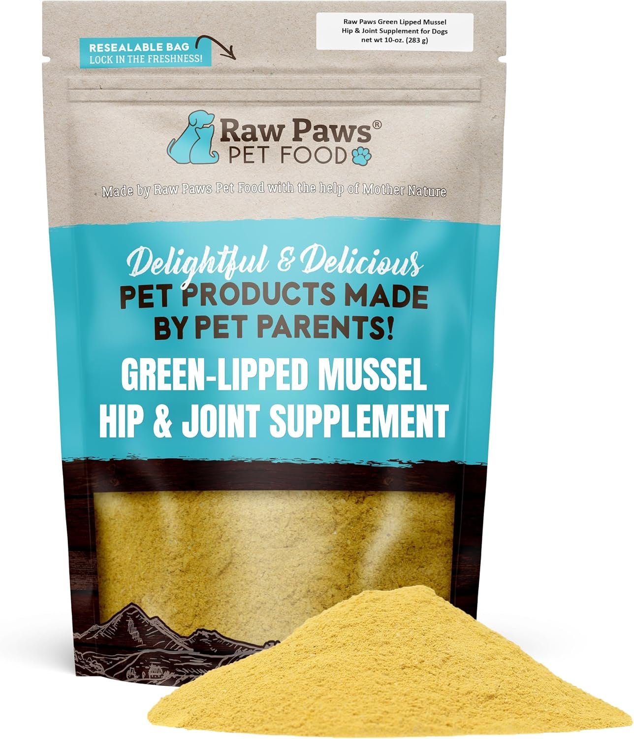 Raw Paws Green Lipped Mussel Hip & Joint Powder for Dogs & Cats, 10-oz