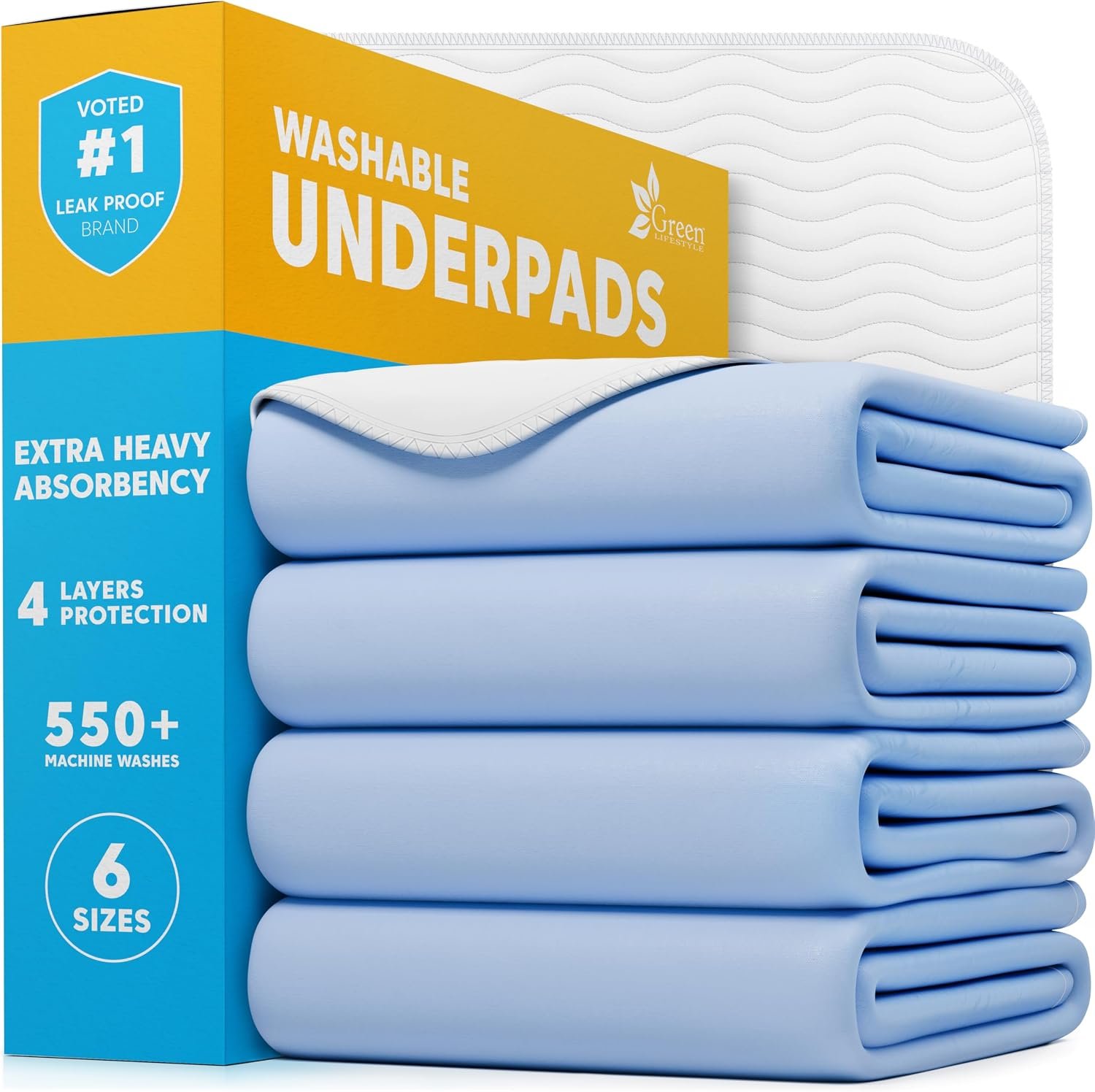 GREEN LIFESTYLE Washable Underpads – Large Pads for use as Incontinence Bed Pads, Reusable Pet Pads, Great for Dogs, Cats, Bunny, Seniors Bed Pad (Pack of 4-34×36)