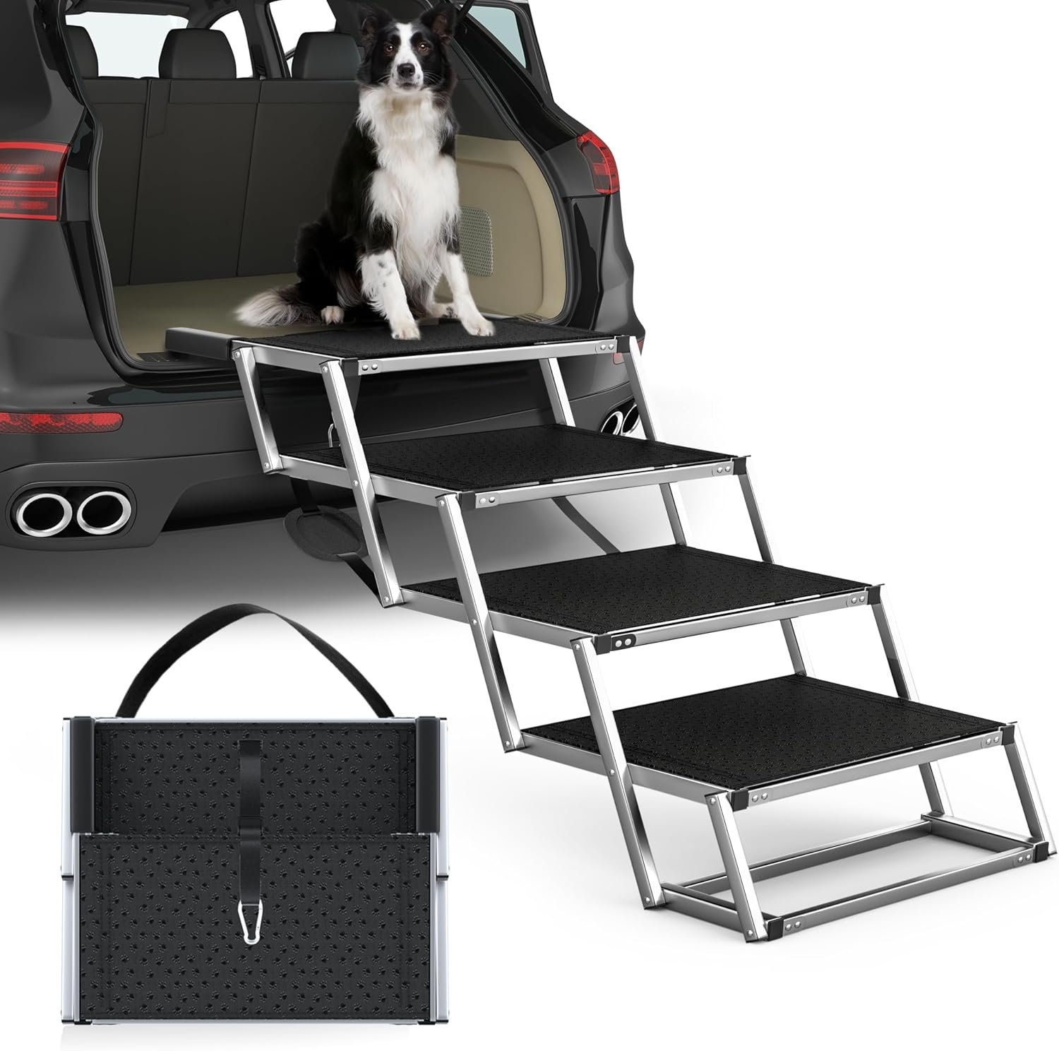 Extra Wide 20″ Dog Stairs for Large Dogs, Dog Ramp for Car 4 Steps