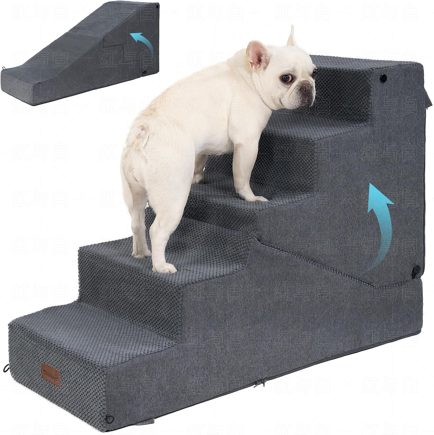 5-Step Dog Stairs and Ramp for Small Dogs and Cats, Pet Steps for High Bed with Non-Slip Bottom, Grey