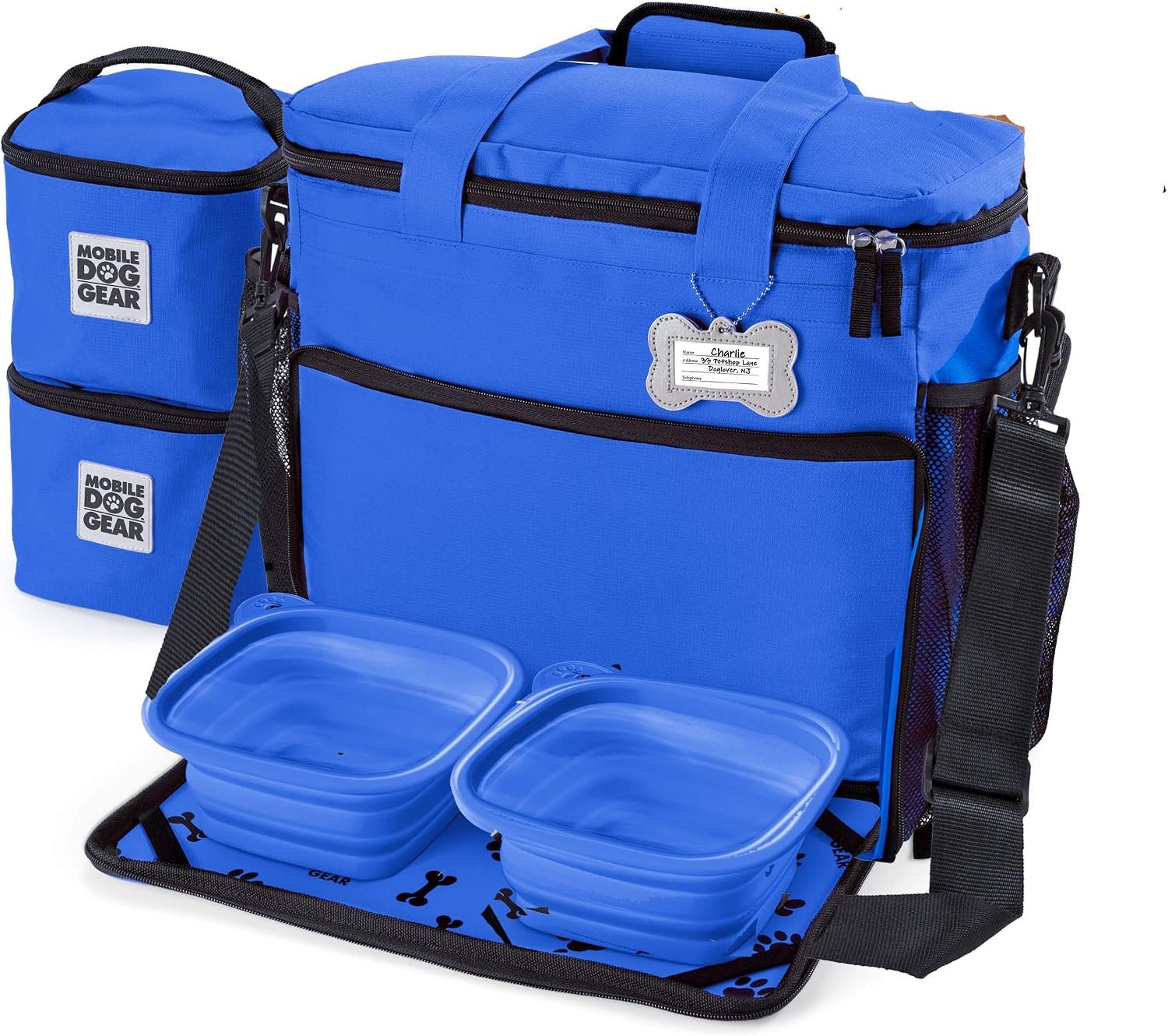 Mobile Dog Gear Week Away Airline Approved Dog Travel Bag (15″x7″x14″, Blue) – Includes 2 Pet Food Storage Containers + 2 Collapsible Dog Water Bowls