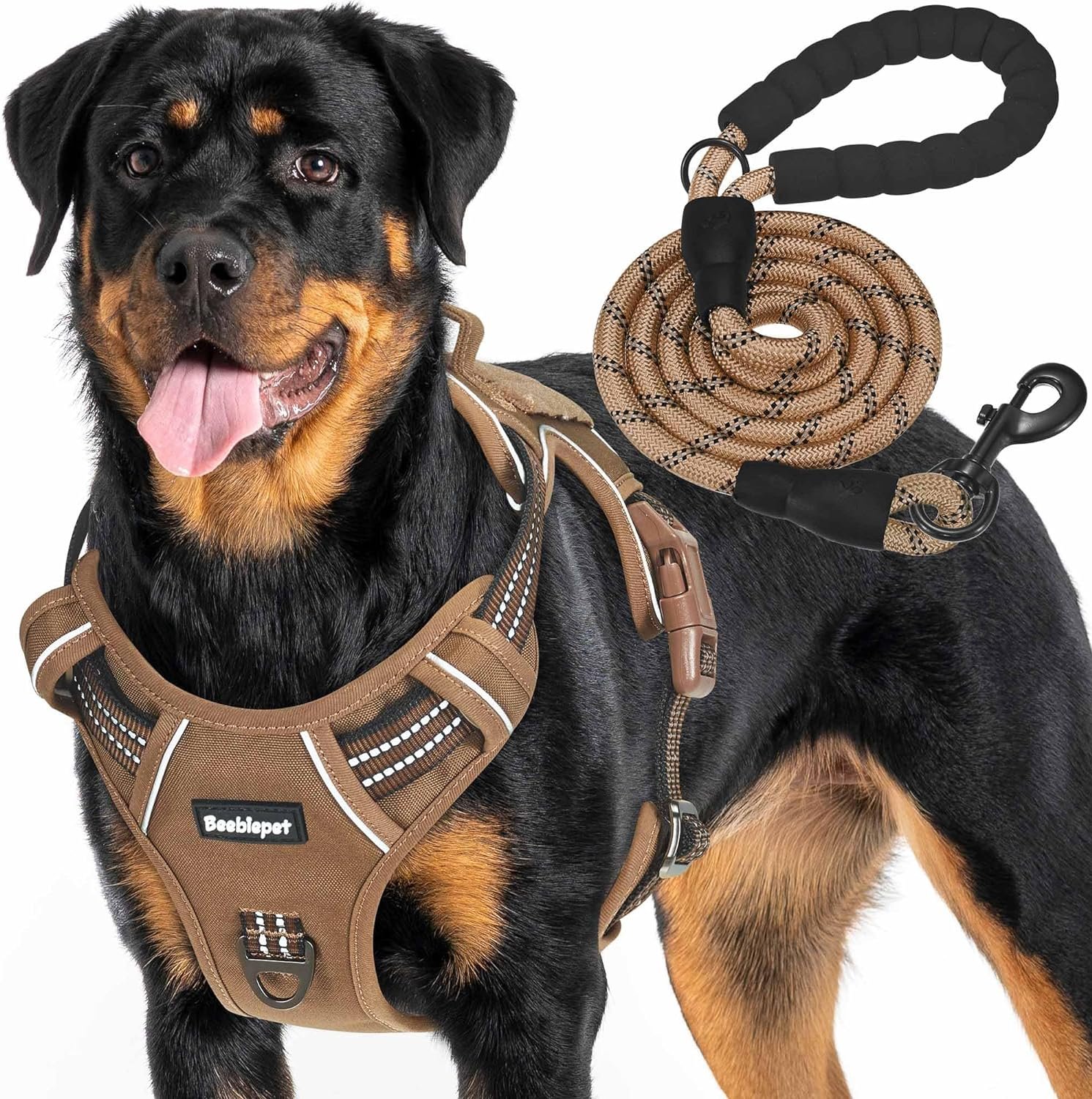 Beebiepet Tactical No Pull Dog Harness with Leash, Large, Brown