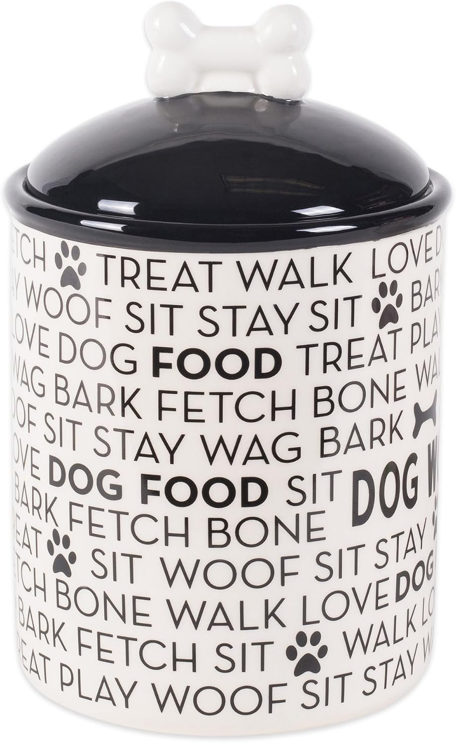 Bone Dry Dog Bone Ceramic Pet Bowl & Canister, Canister, 5.5×5.5×8.25, Black/White