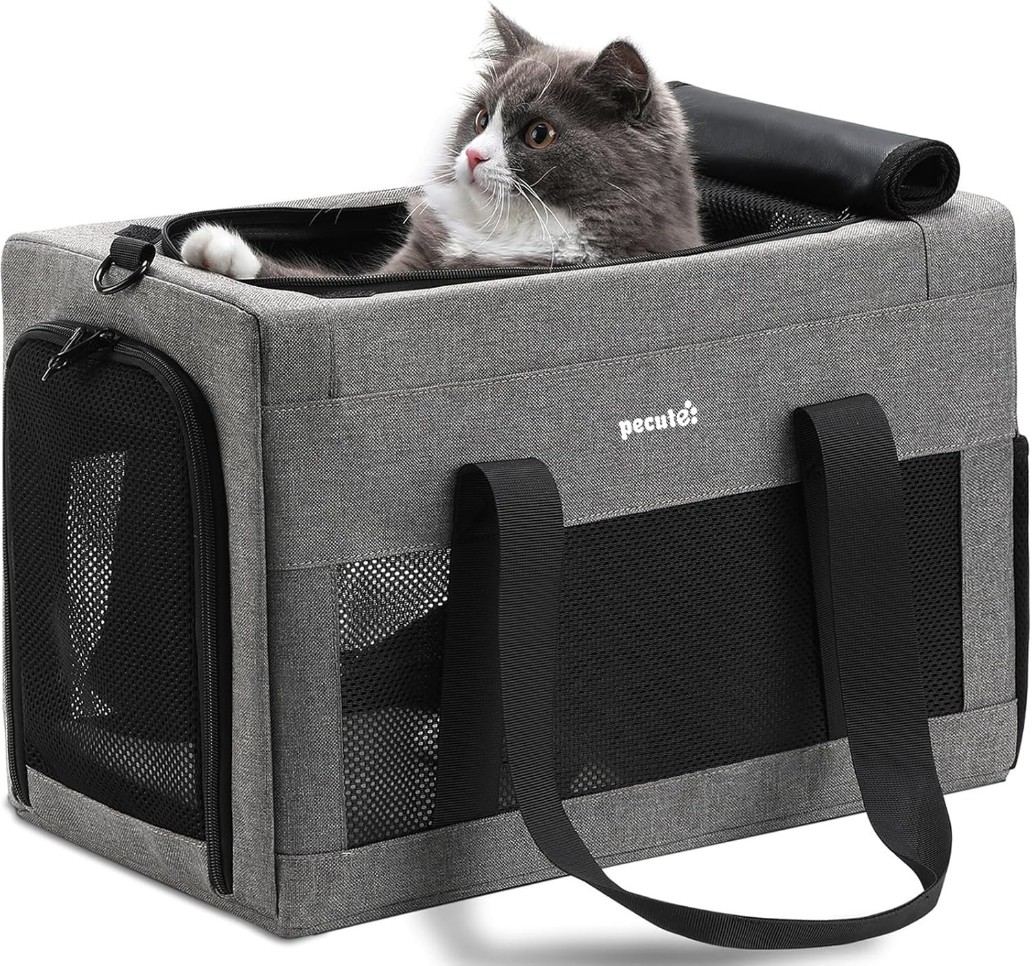 Pecute Airline Approved Cat Carrier, Pet Carrier Soft-Sided, Portable Dog Carrier with Stable Structure, TSA Approved Pet Carrier for Pets Less Than 12lbs, Cat Carrier Bag Suitable for Travel, Gray