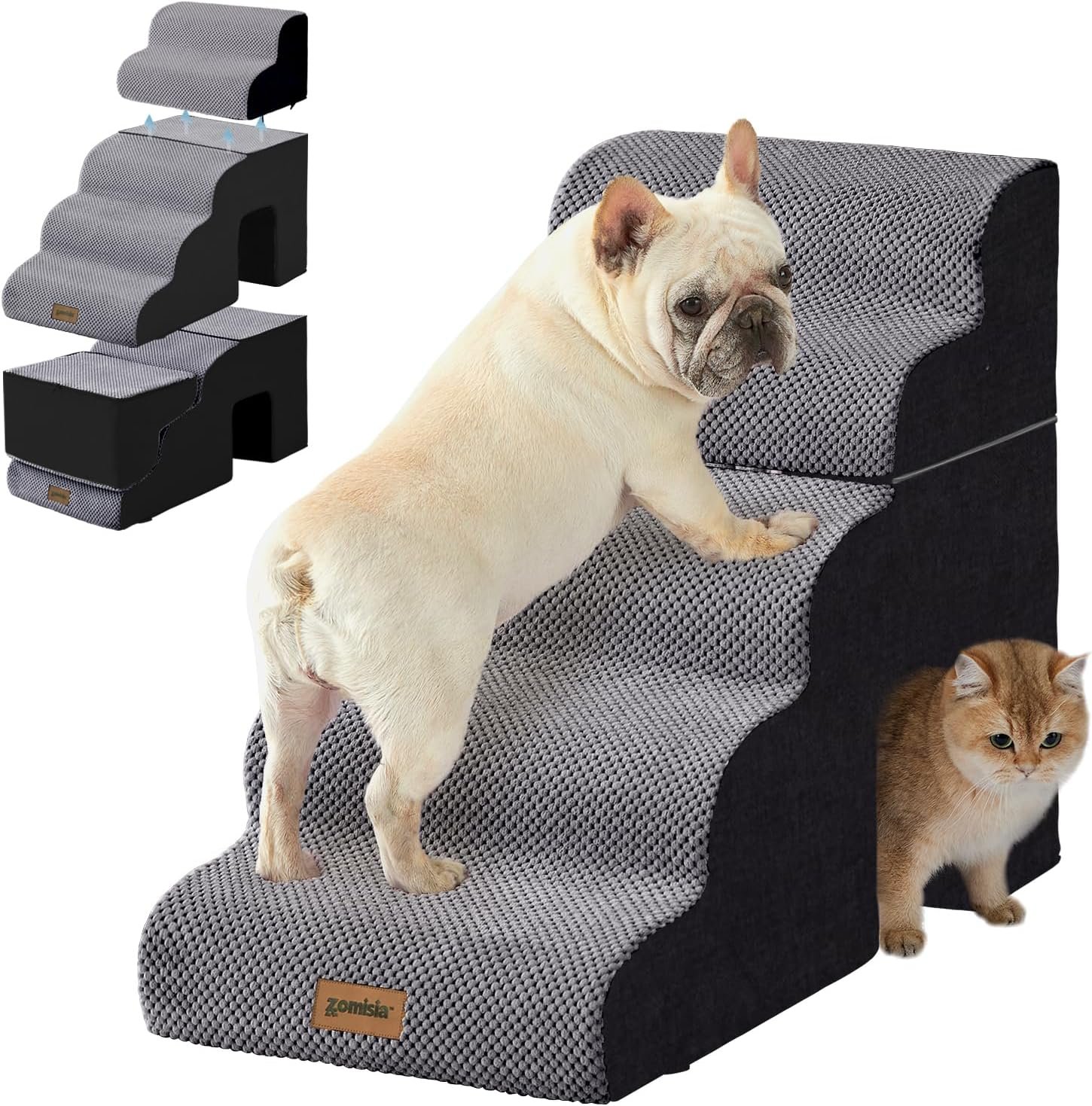 ZOMISIA Dog Ramp for Large Dogs with Tunnel, 24″ H 5 Steps for High Bed