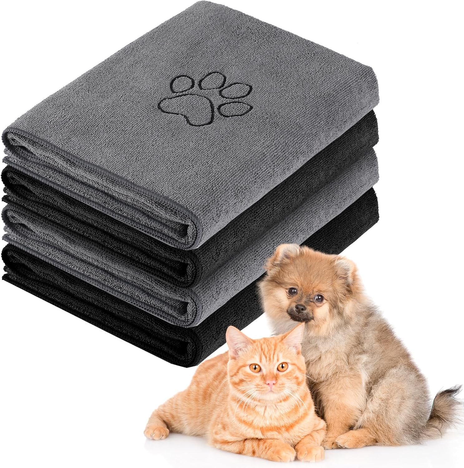 Chumia 4 Pcs Dog Towels for Drying, 16 x 32 Inch, Gray, Black