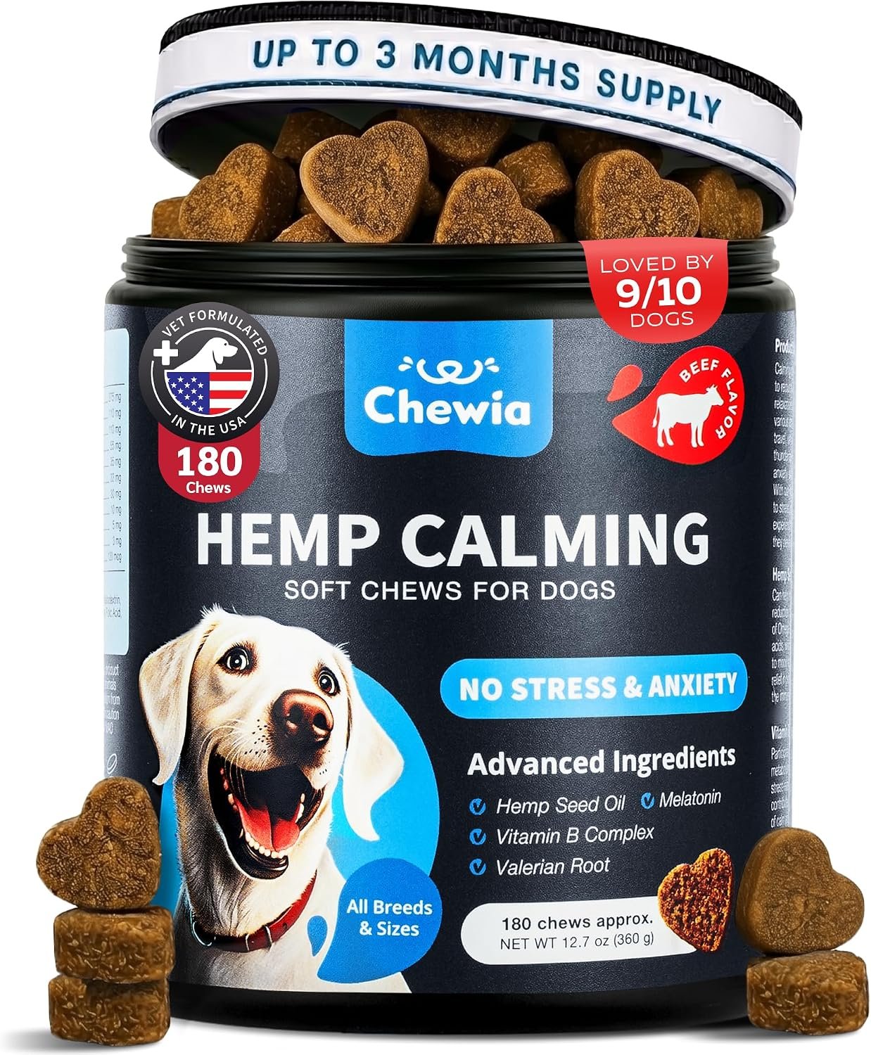 Hemp Calming Chews for Dogs Anxiety Relief, Calming Treats for Picky Eaters