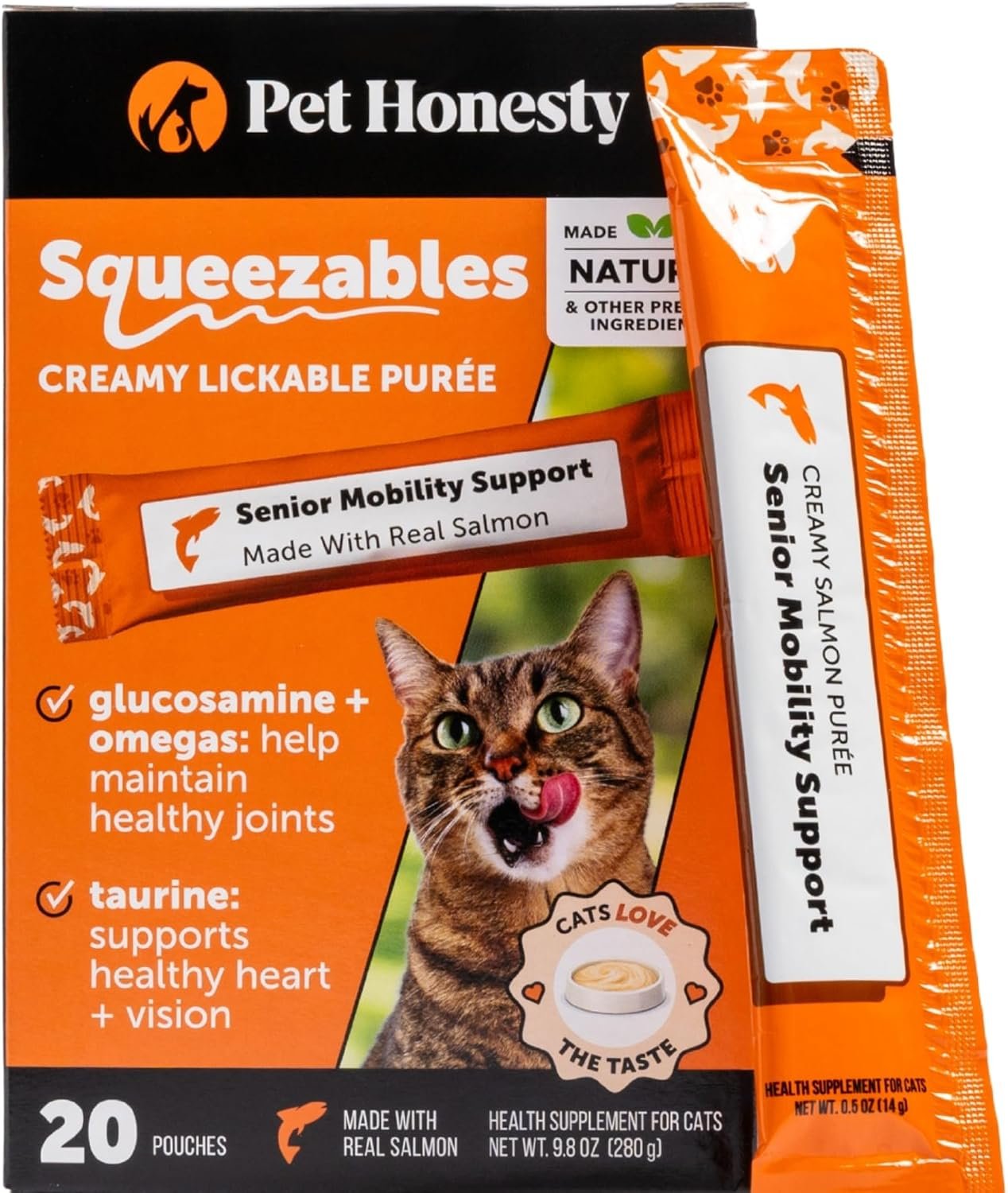 Pet Honesty Vet Backed Cat Joint Supplement Lickable Puree, Salmon, 20 Ct