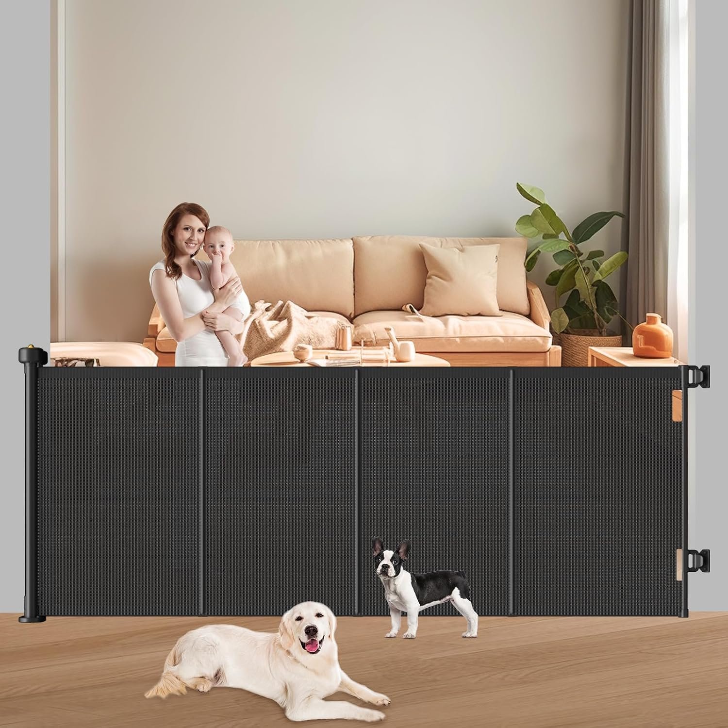 Pawtners Retractable Baby Gates Extra Wide, 41″ Tall Extends up to 71″ Wide