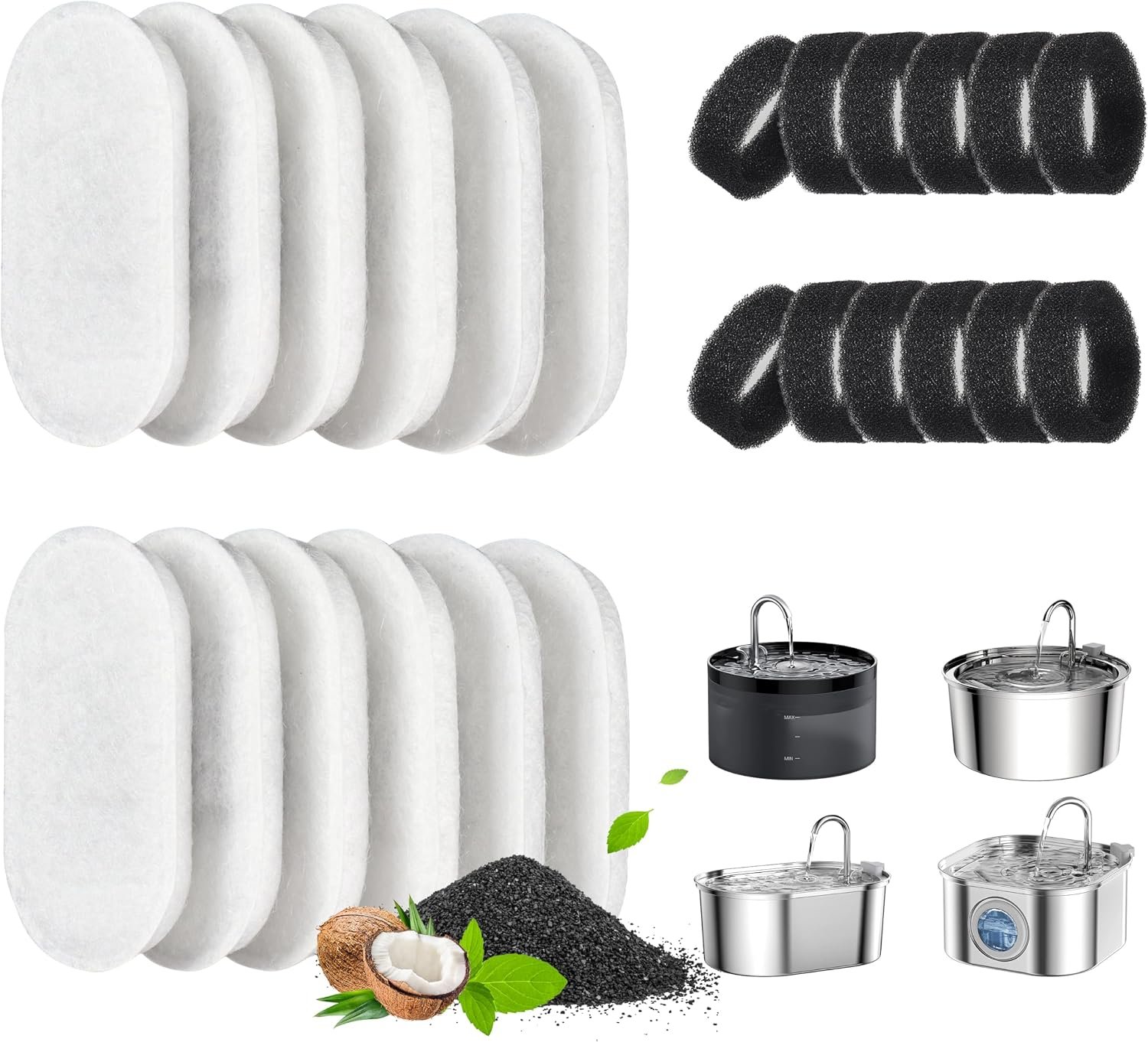 DOOOB Cat Water Fountain Filter 24 Pack Cat Fountain Filters
