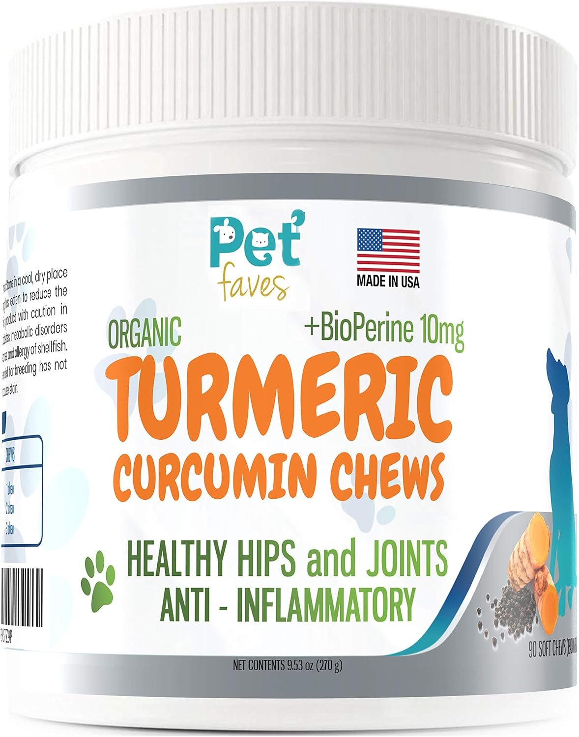 Natural Dog Hip & Joint Supplement for Dogs Arthritis Pain Relief. Turmeric Curcumin with Black Pepper for Anti Inflammatory. Tumeric MSM Glucosamine Chondroitin for Dogs Healthy Joints – 90 Chews