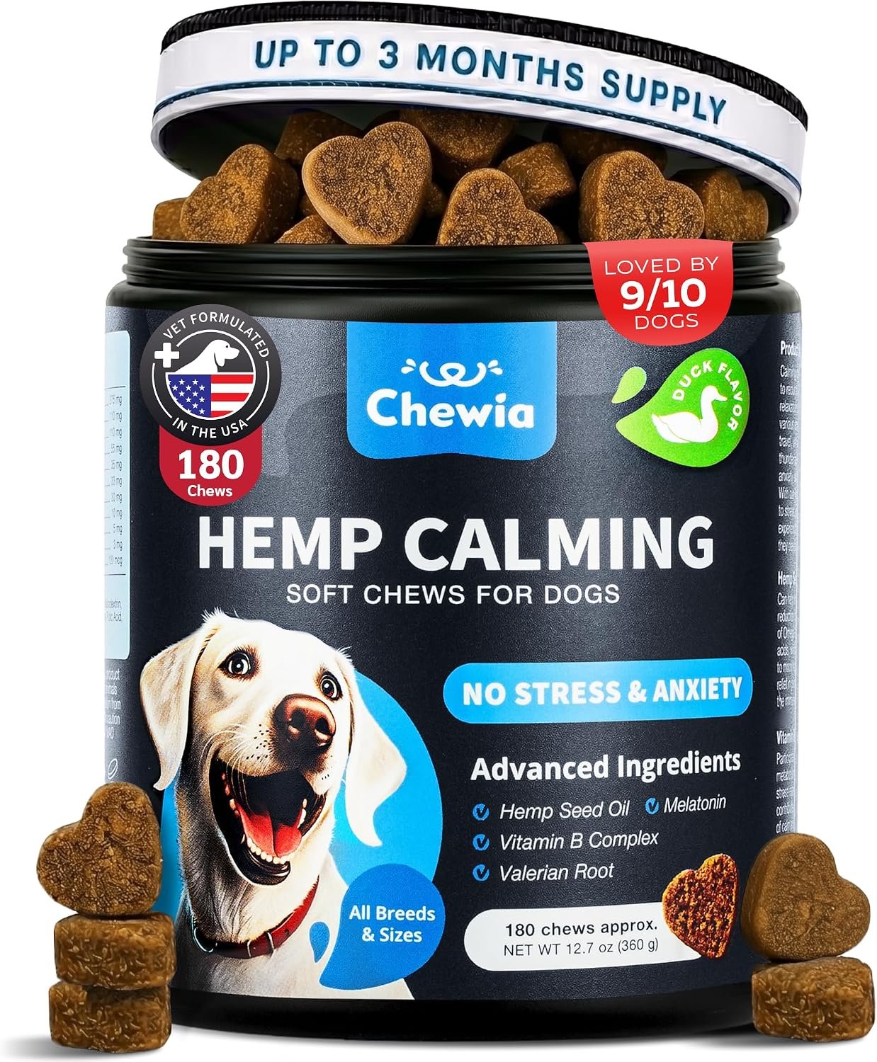 Hemp Calming Chews for Dogs Anxiety Relief & Calming Treats with Melatonin