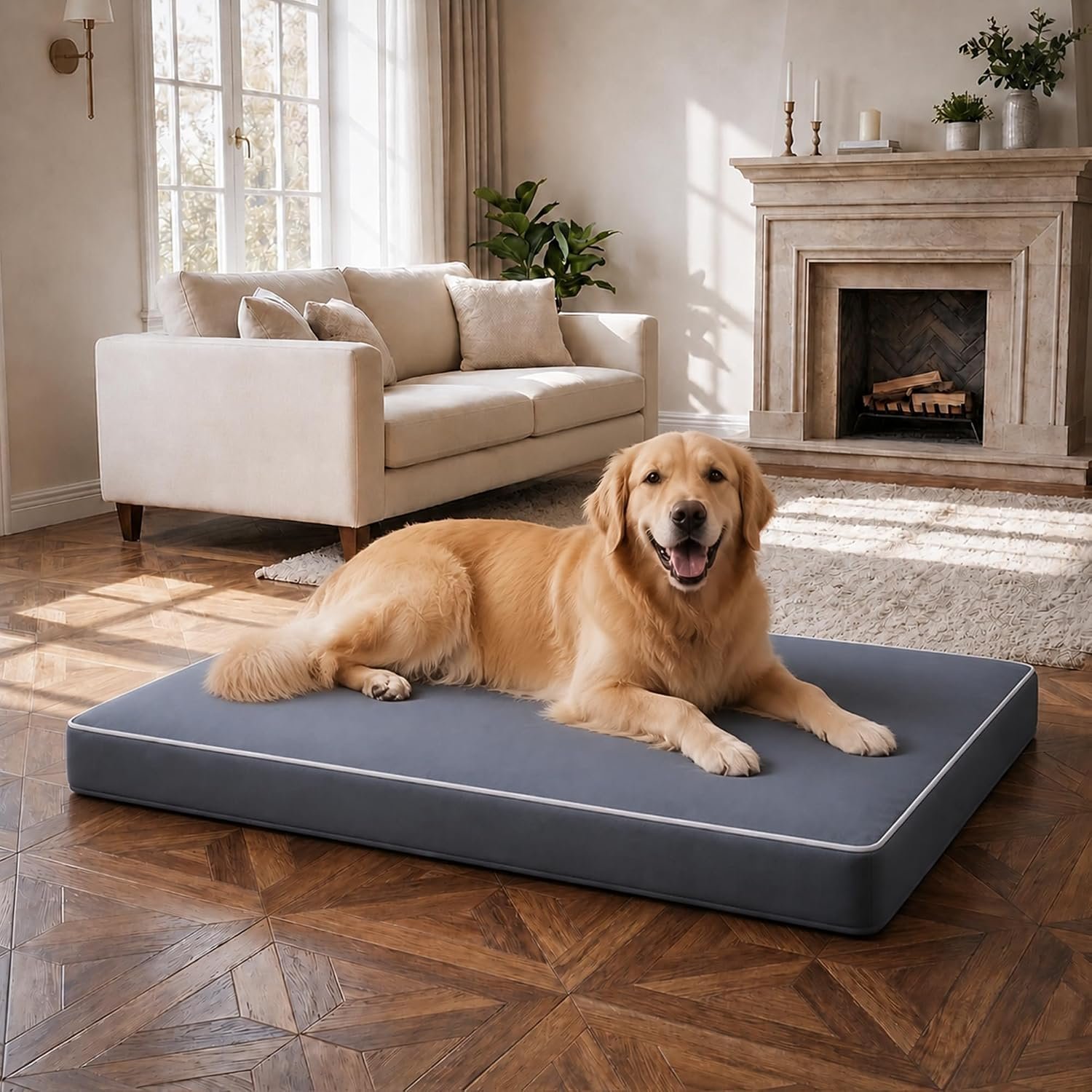 Orthopedic Dog Mat, 100% Waterproof 28D Foam Bed, Washable