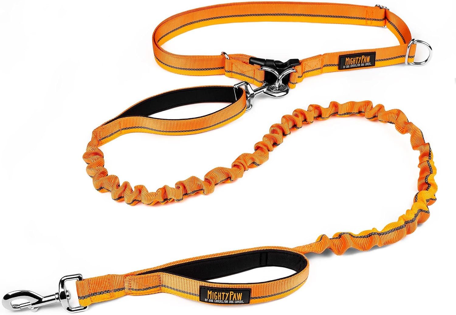Mighty Paw Hands Free Dog Leash | Bungee Waist Leash for Dog Walking. Pet Running Hands Free Tether for Large, Medium & Small Breeds. Pet Waist Belt (36″ – 48″) Up to 150 lbs – Orange