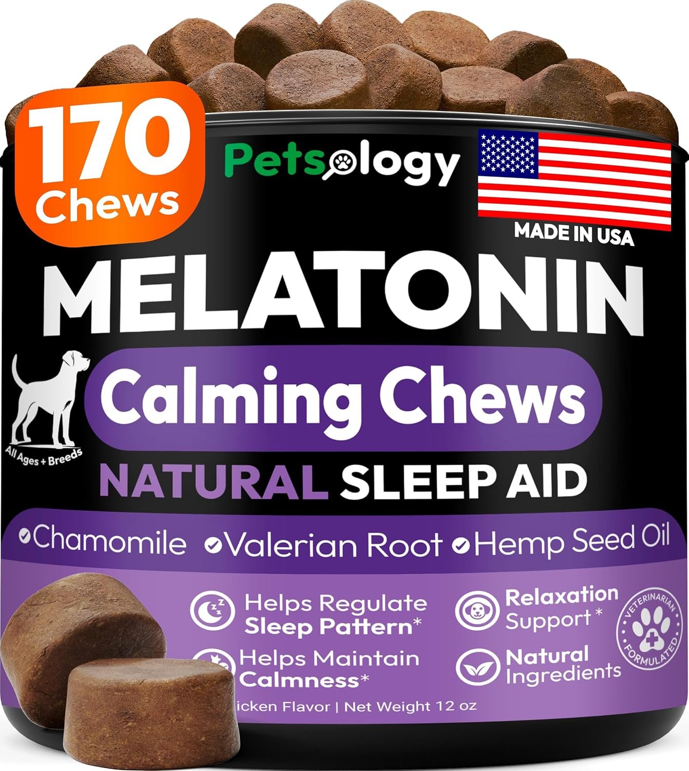 Melatonin for Dogs – 170 Dog Melatonin Calming Chews for Small & Large Dogs