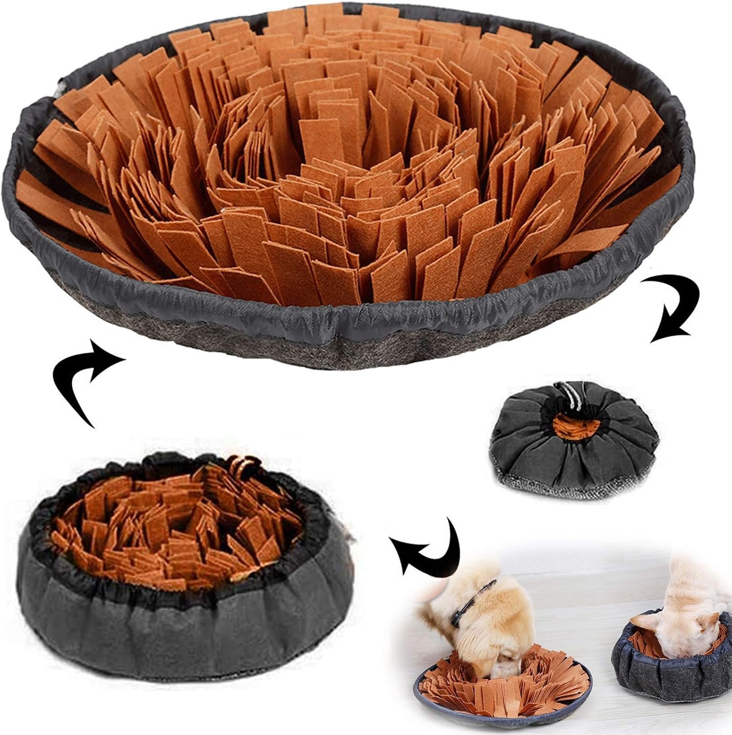 AWOOF Pet Snuffle Mat for Dogs, Interactive Feed Game for Boredom, Encourages Natural Foraging Skills for Cats Dogs Bowl Travel Use, Dog Treat Dispenser Indoor Outdoor Stress Relief (Brown)