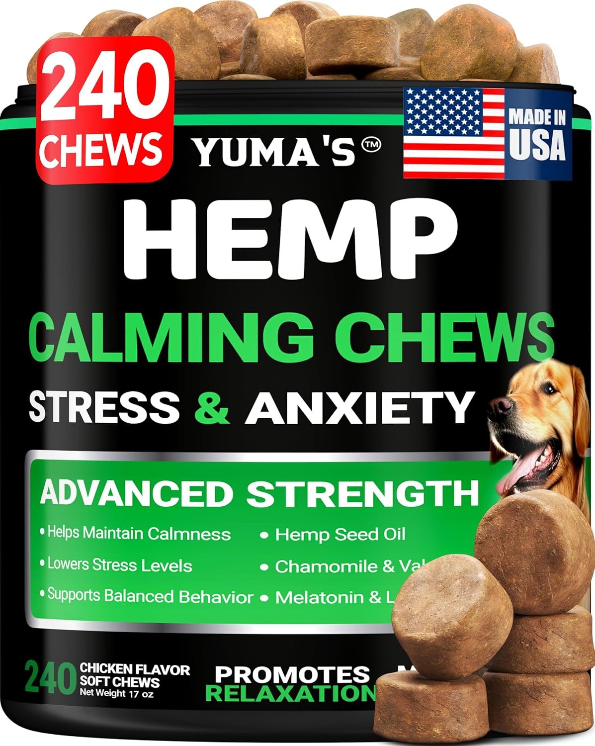 Hemp Calming Chews for Dogs – 240 Treats – Advanced Dog Calming Chews