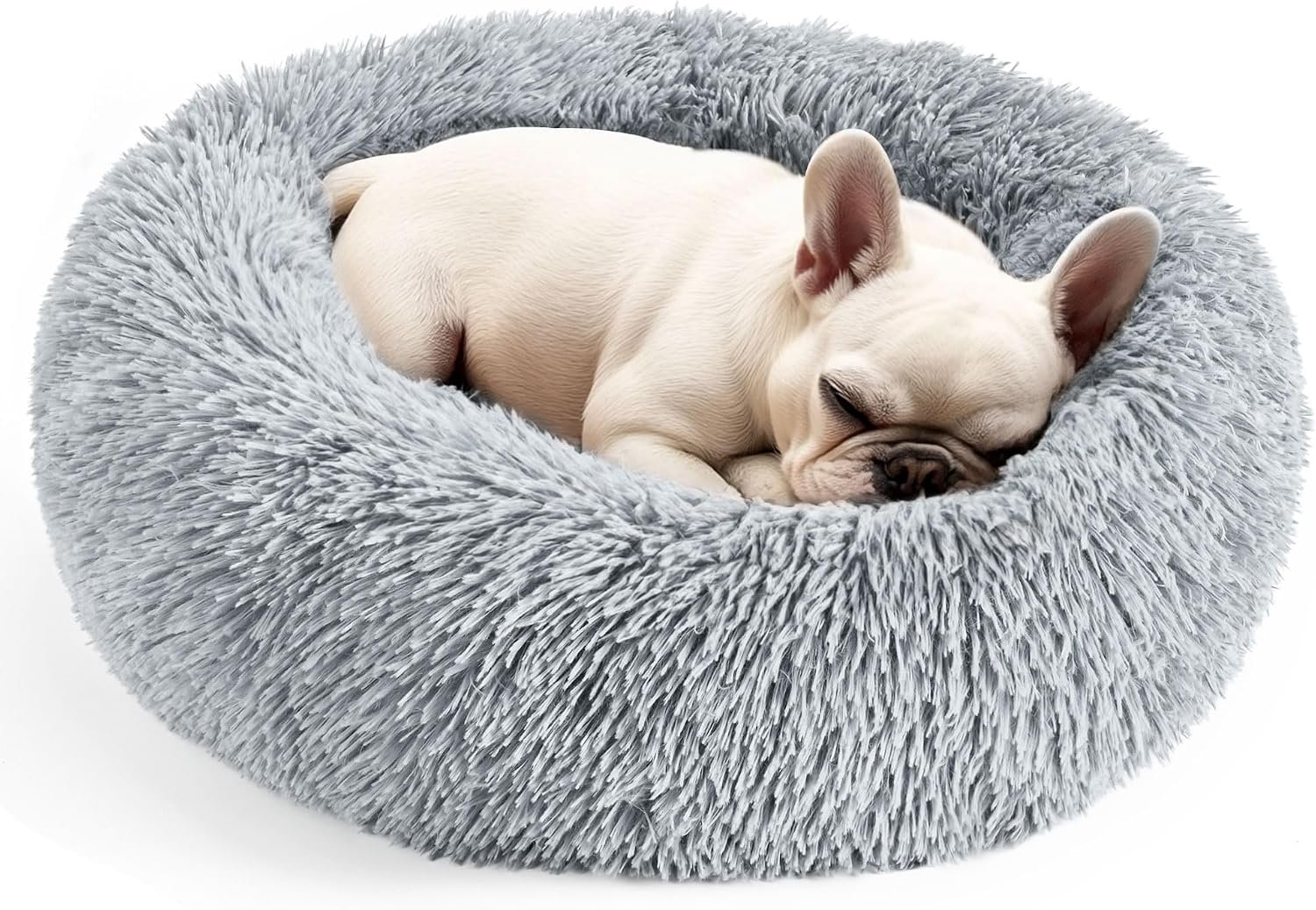 Hoewina Dog & Cat Bed for Indoor Cats, 20in Calming Donut Bed (Light Grey)