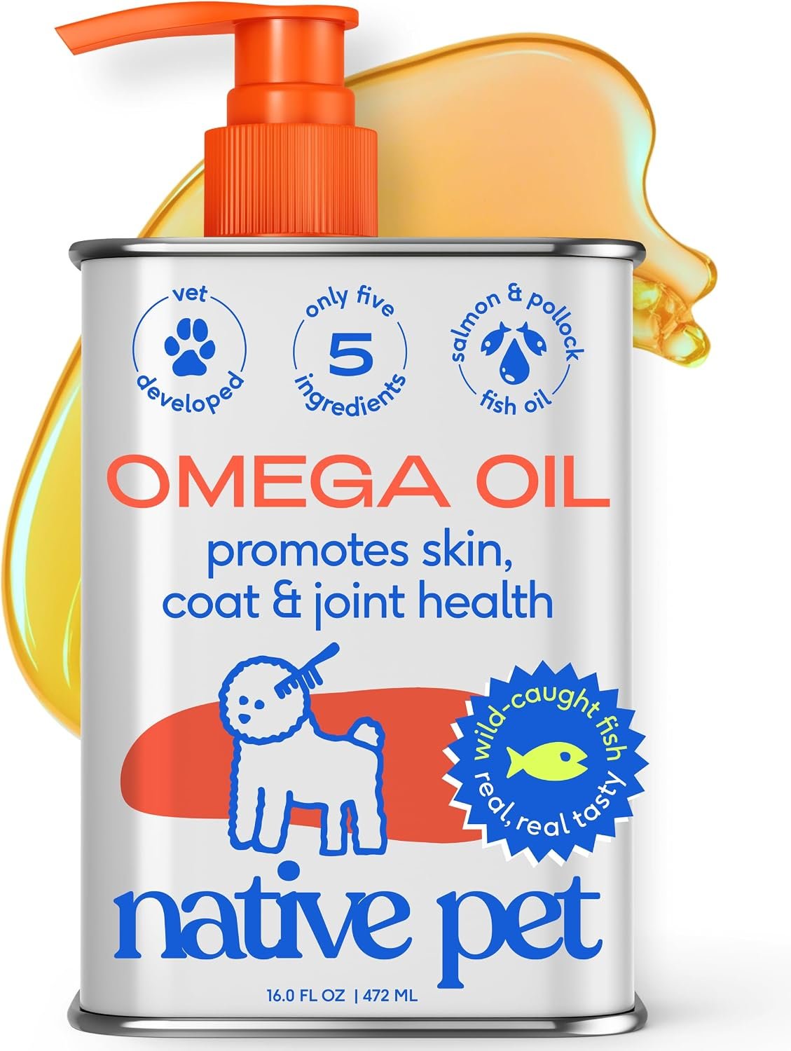 Native Pet Omega 3 Fish Oil for Dogs & Cats – Wild Alaskan Salmon Oil for Dogs Skin and Coat, Supports Joints, Heart & Shedding – Fast-Absorbing Omega 3 6 9 Liquid Supplement – 16oz