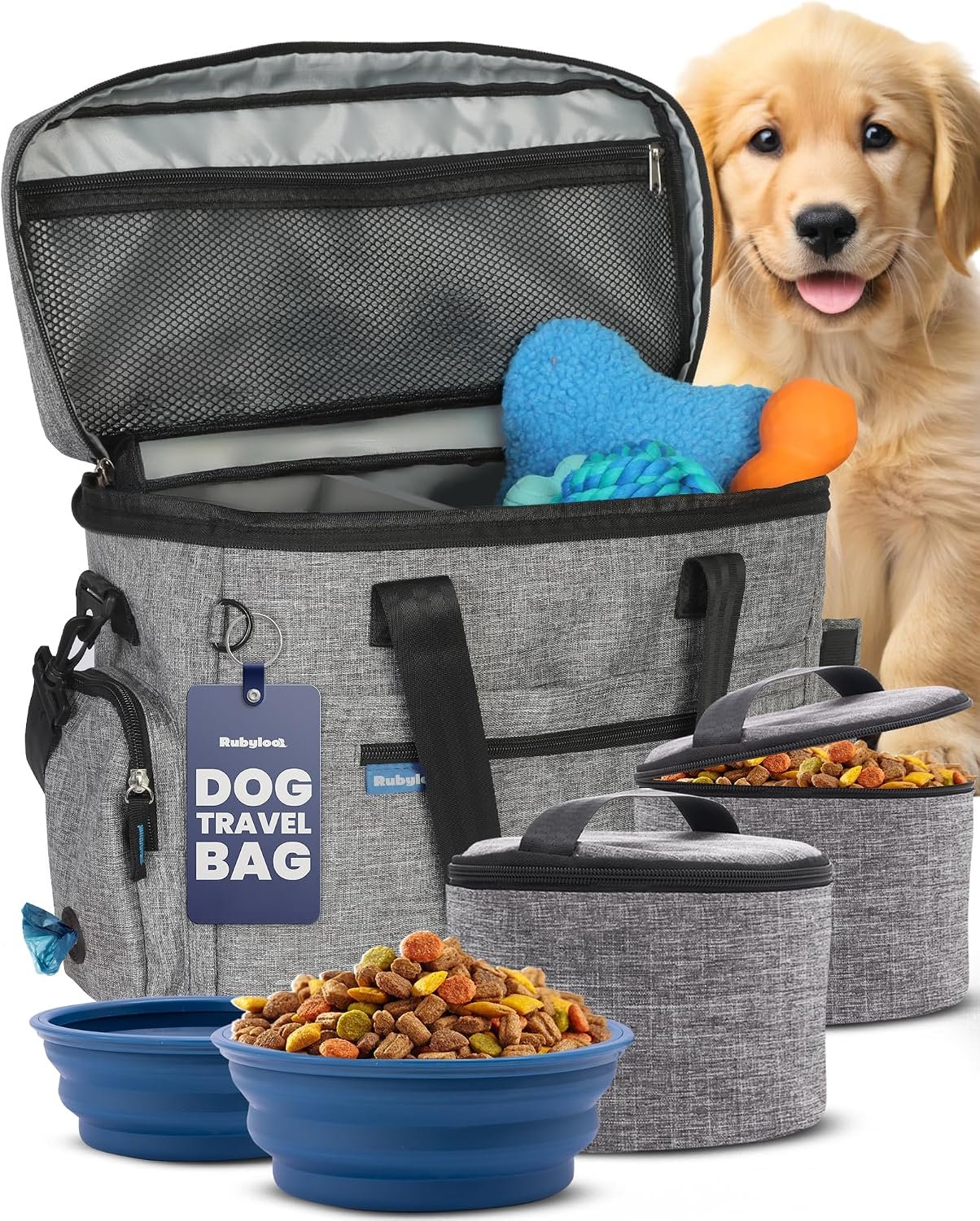 Rubyloo Original Doggy Bag™ Dog Travel Bag for Supplies with Travel Bowls