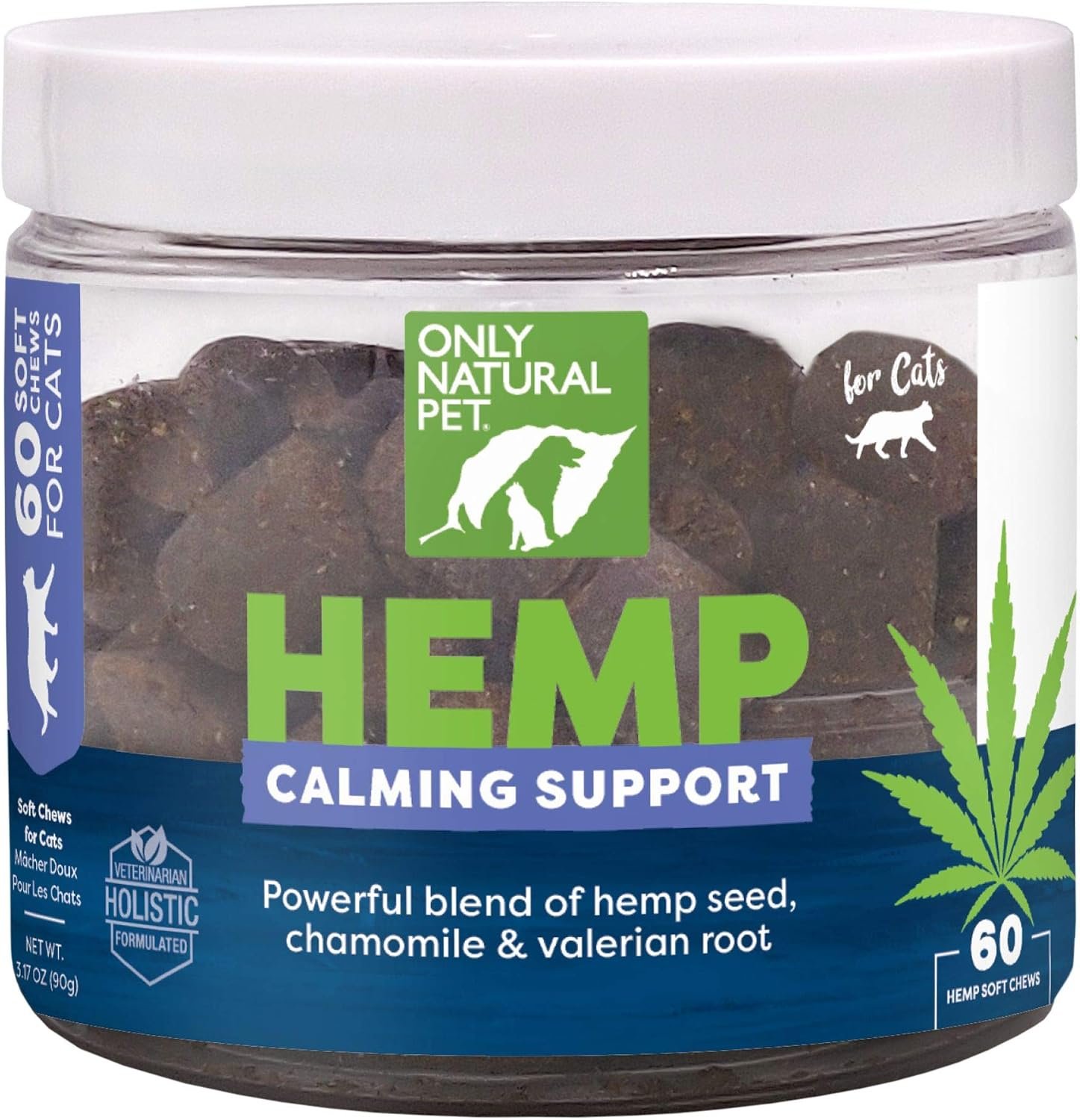 Only Natural Pet Calming Hemp Soft Chews for Cats – Treats – 60 Ct