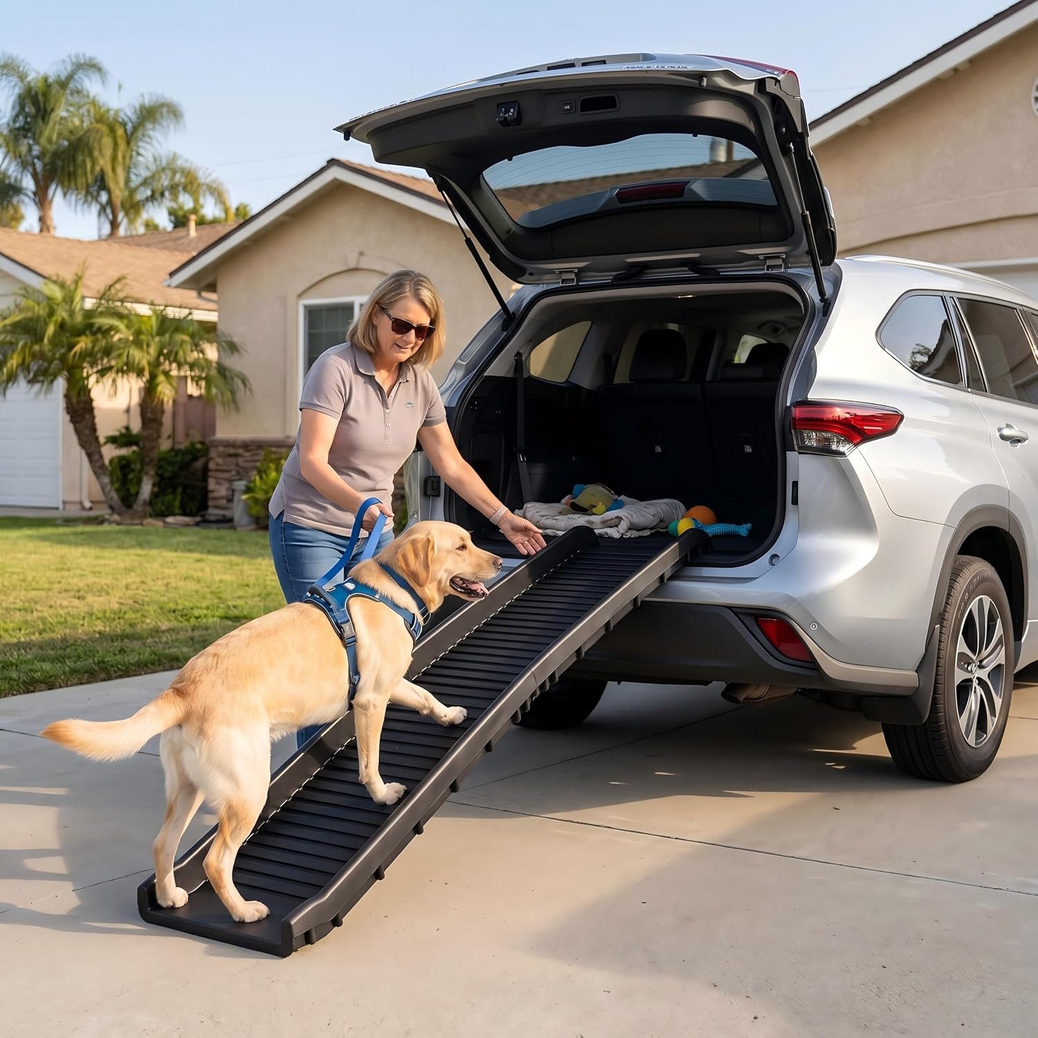 PawStep 61″ Folding Pet Ramp, Portable Dog Ramp for Cars, SUVs, Beds & Couches, Lightweight PP Construction, Textured Surface, Optional Carpet for Added Traction, 165 lb Capacity (50524)